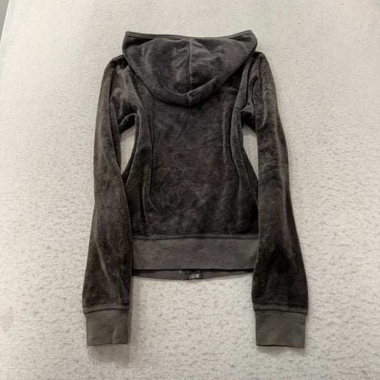 Juicy Couture Women's Black Velour Zip-Up Hoodie Pockets Athleisure Y2K Size M