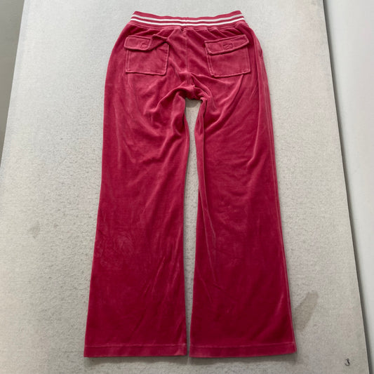 Juicy Couture Women's Red Velour Flared Track Pants Back Flap Pockets Size L