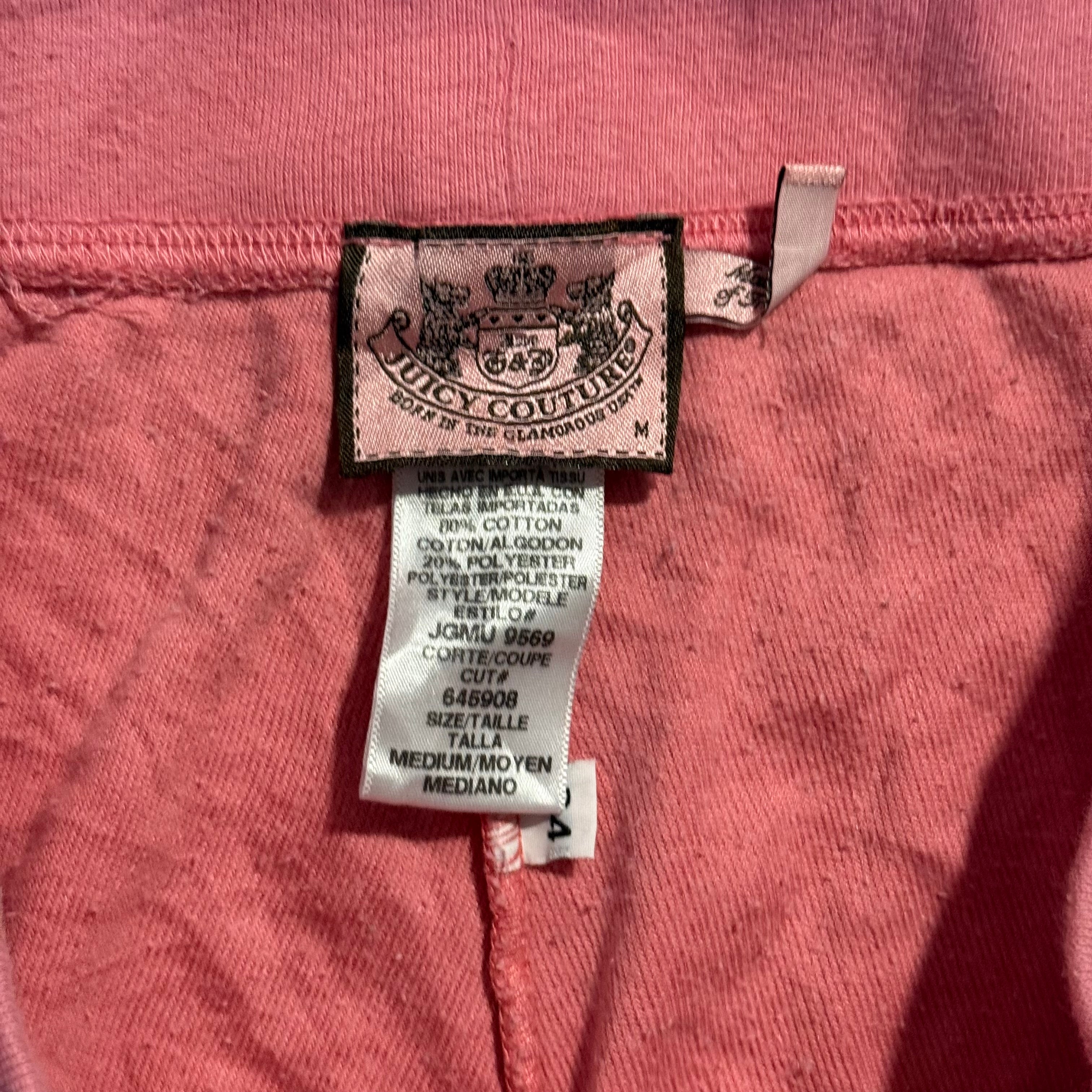 Vintage Juicy Couture Pink Terry Cloth Flared Pants Rhinestone Crest Size M
