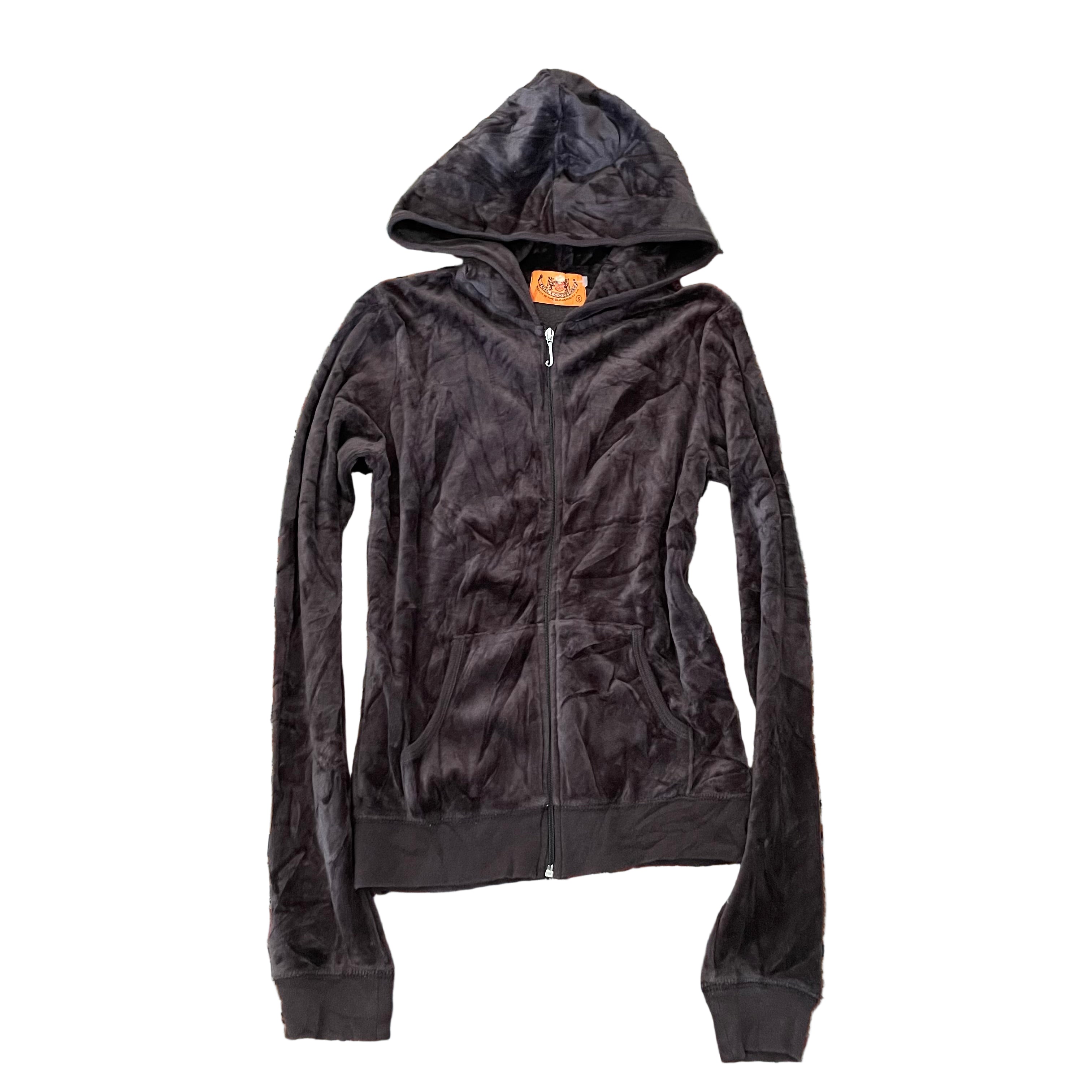 Vintage Juicy Couture Brown Velour Zip Hoodie Script Back Logo Size S