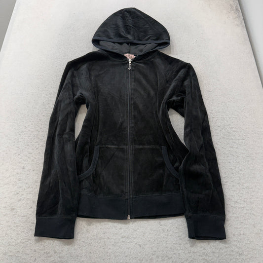 Vintage Juicy Couture Women's Black Velour Tracksuit Set Hoodie & Pants Size L
