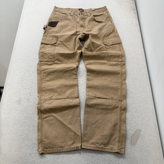 Wrangler Workwear Men's Khaki Canvas Ripstop Cargo Pants Utility Pocket Size W34