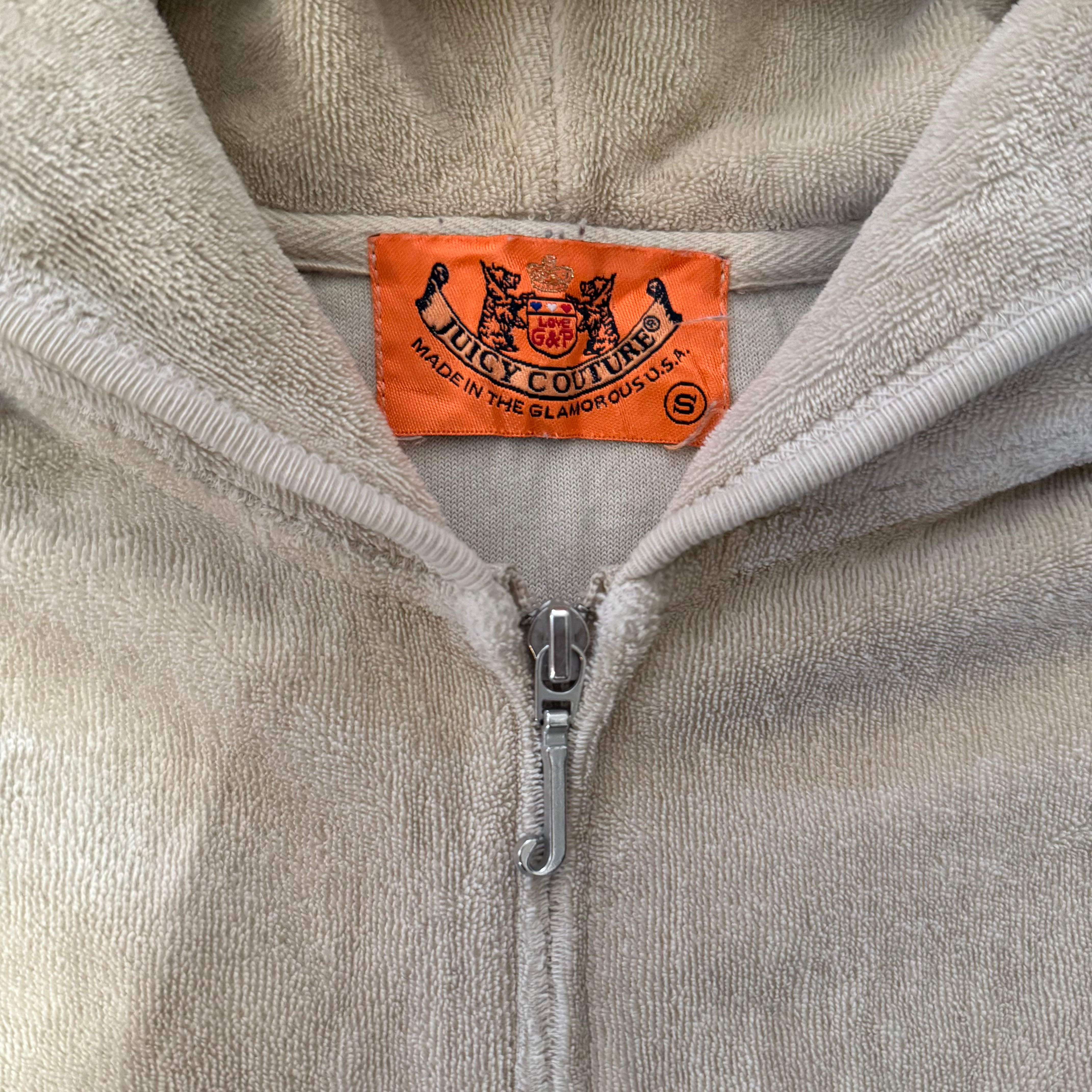 2003 Vintage Juicy Couture Sand Terry Zip Hoodie “Lady Juicy” Studded Back Size S