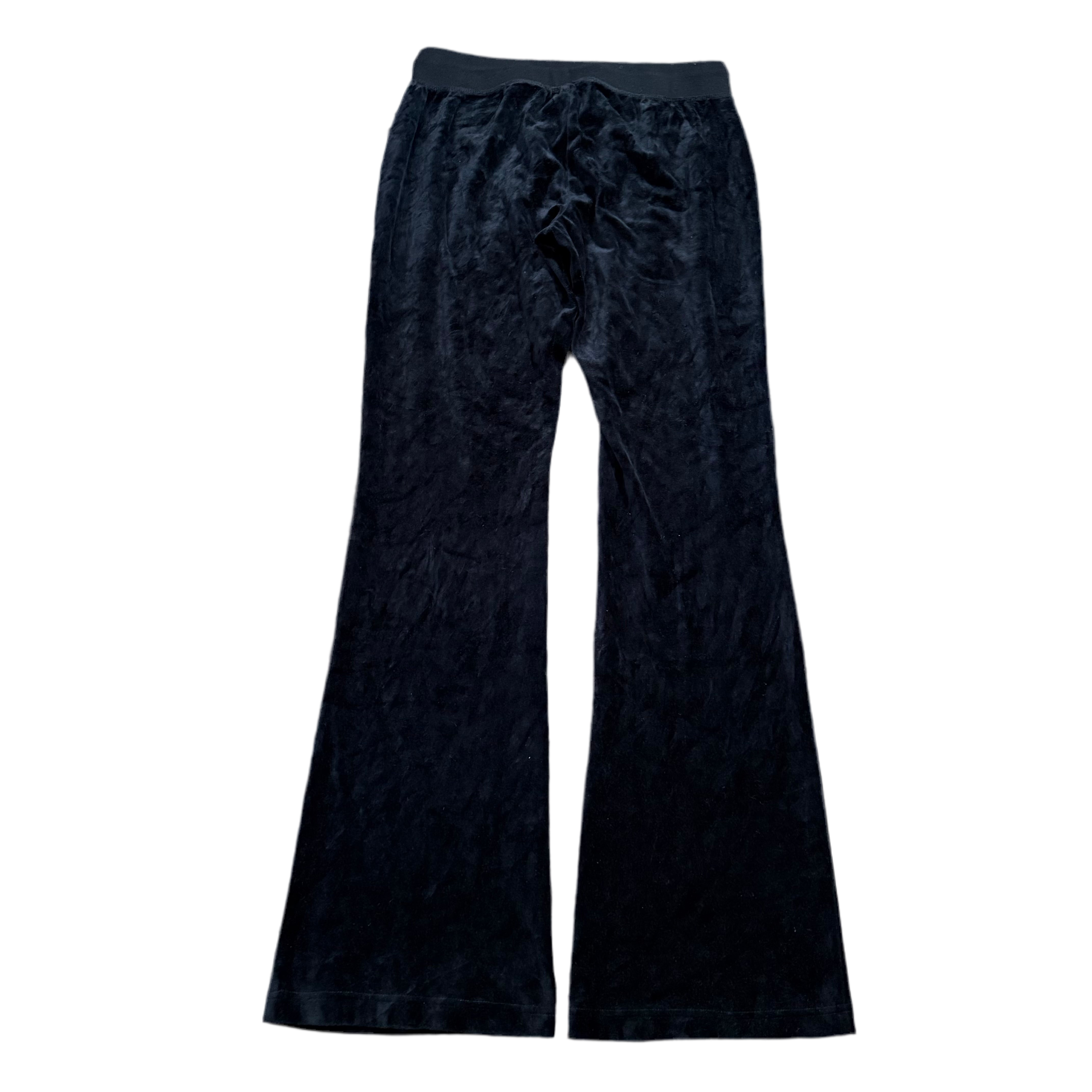 Vintage Juicy Couture Black Velour Flared Pants with Front Pockets Size M