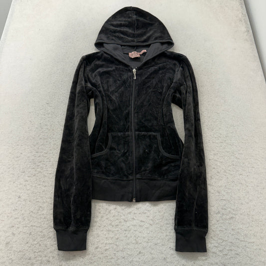Juicy Couture Scottie Dogs Women's Black Velour Zip-Up Hoodie Loungewear Size M