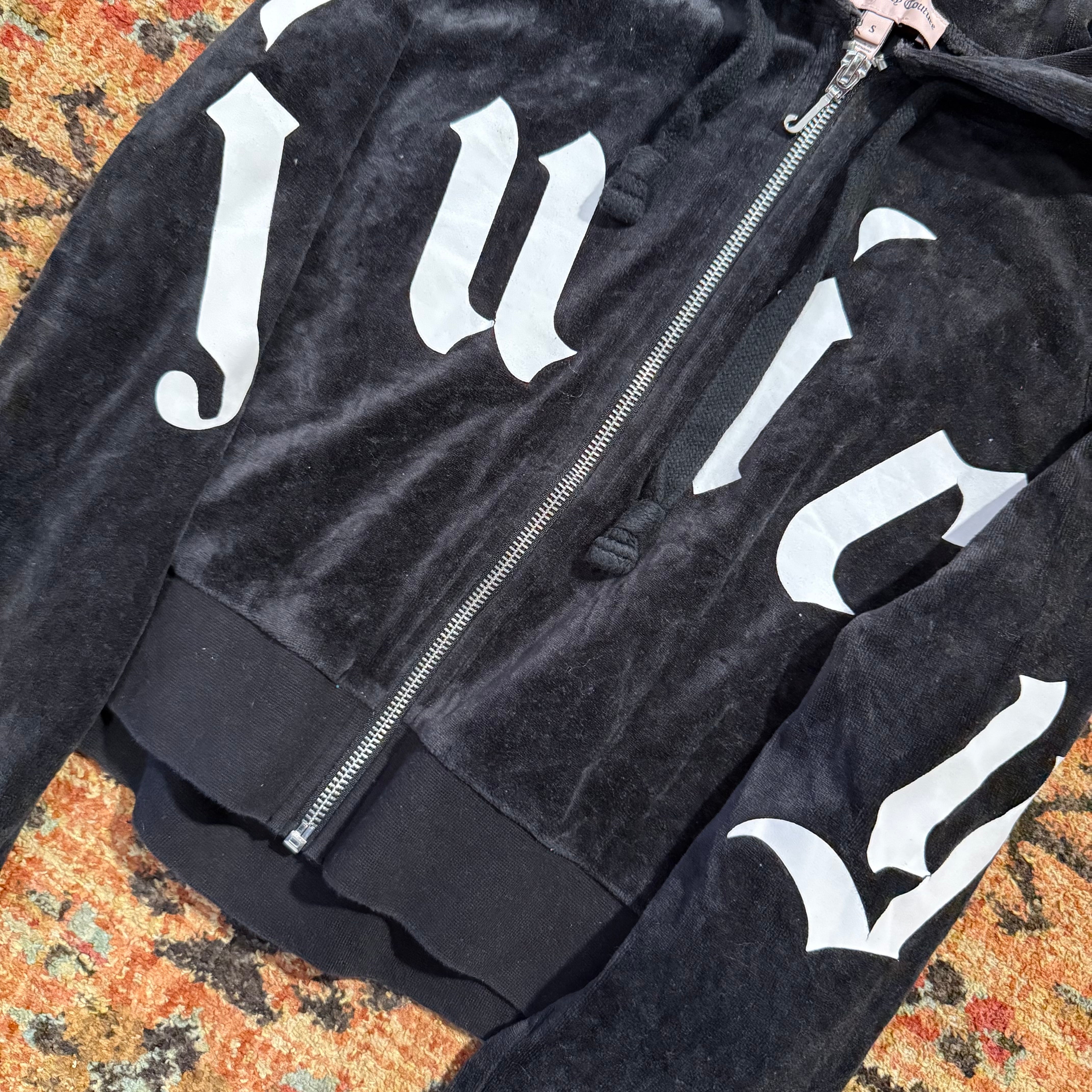 Vintage Juicy Couture Dark Grey Velour Gothic “Juicy” Zip Hoodie Size S