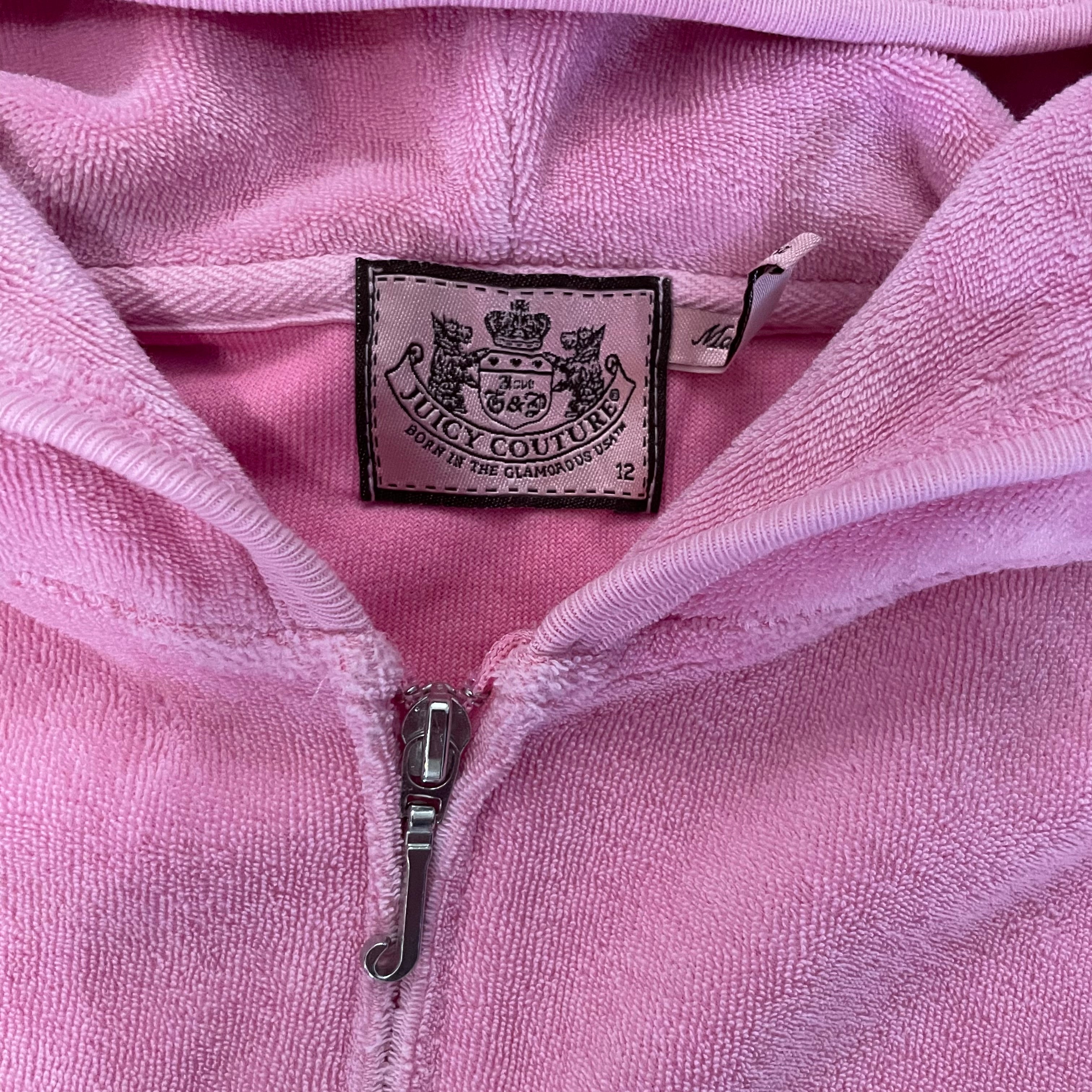 Vintage Juicy Couture Pink Terry Cloth Zip Hoodie Kids Size 12