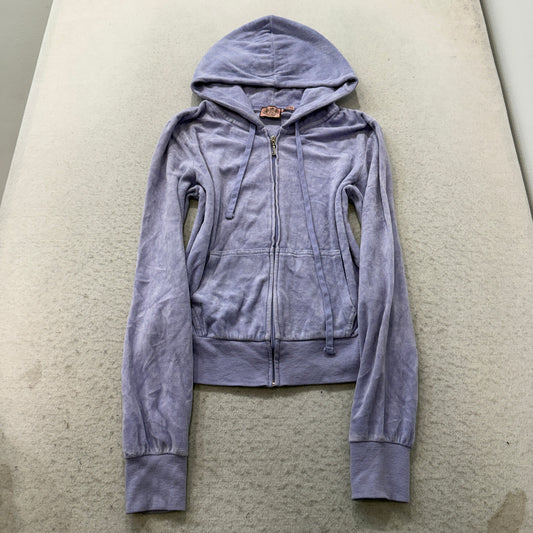Vintage Juicy Couture Womens Lavender Velour Zip-Up Hoodie Butterfly Graphic - S