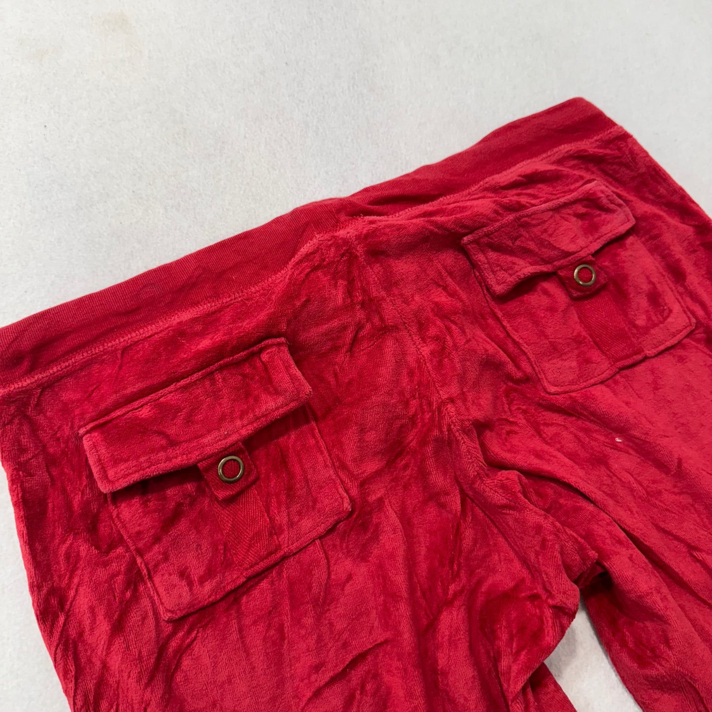 Vintage Juicy Couture Womens Ruby Red Velour Flare Track Pant Snap Pocket Size L