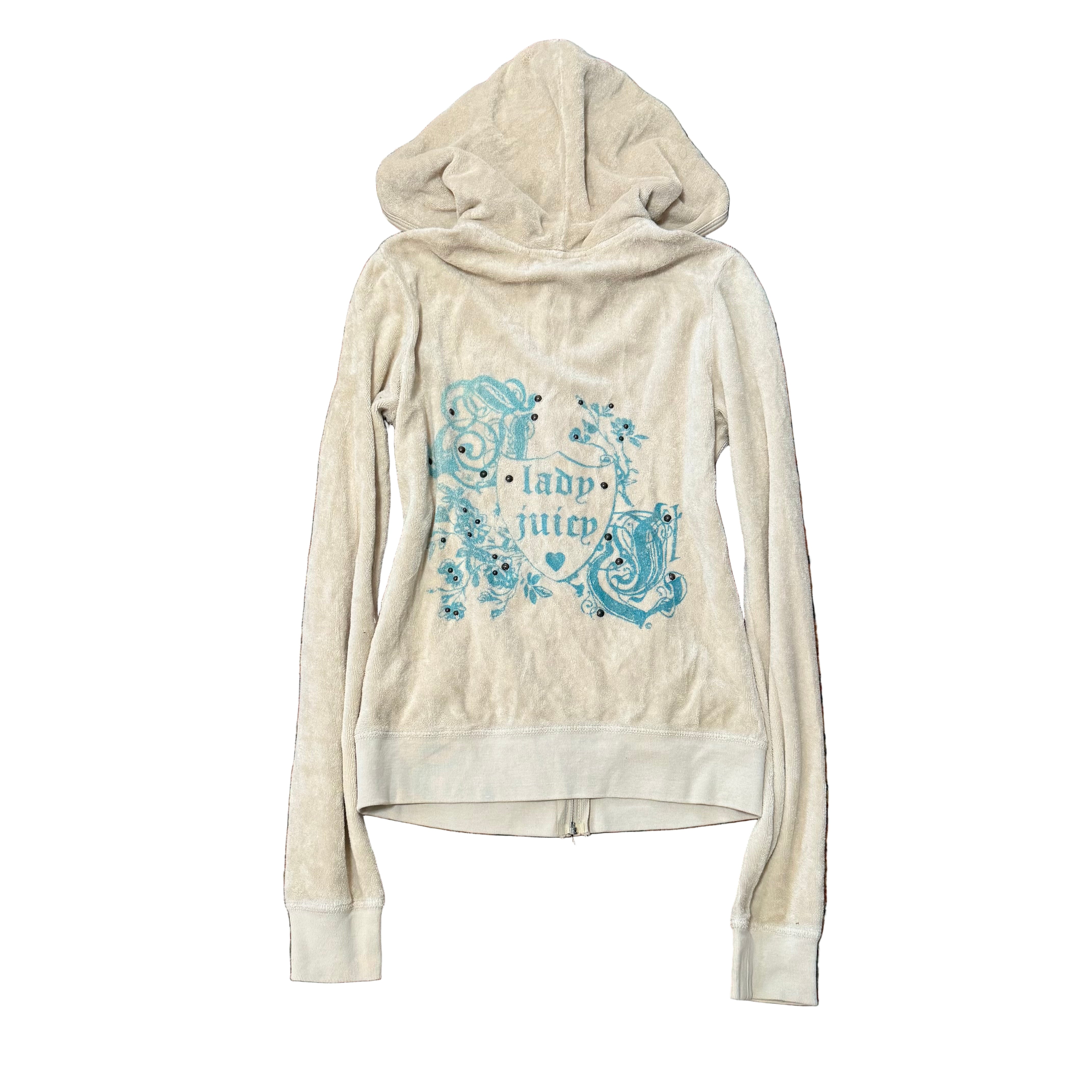 2003 Vintage Juicy Couture Sand Terry Zip Hoodie “Lady Juicy” Studded Back Size S