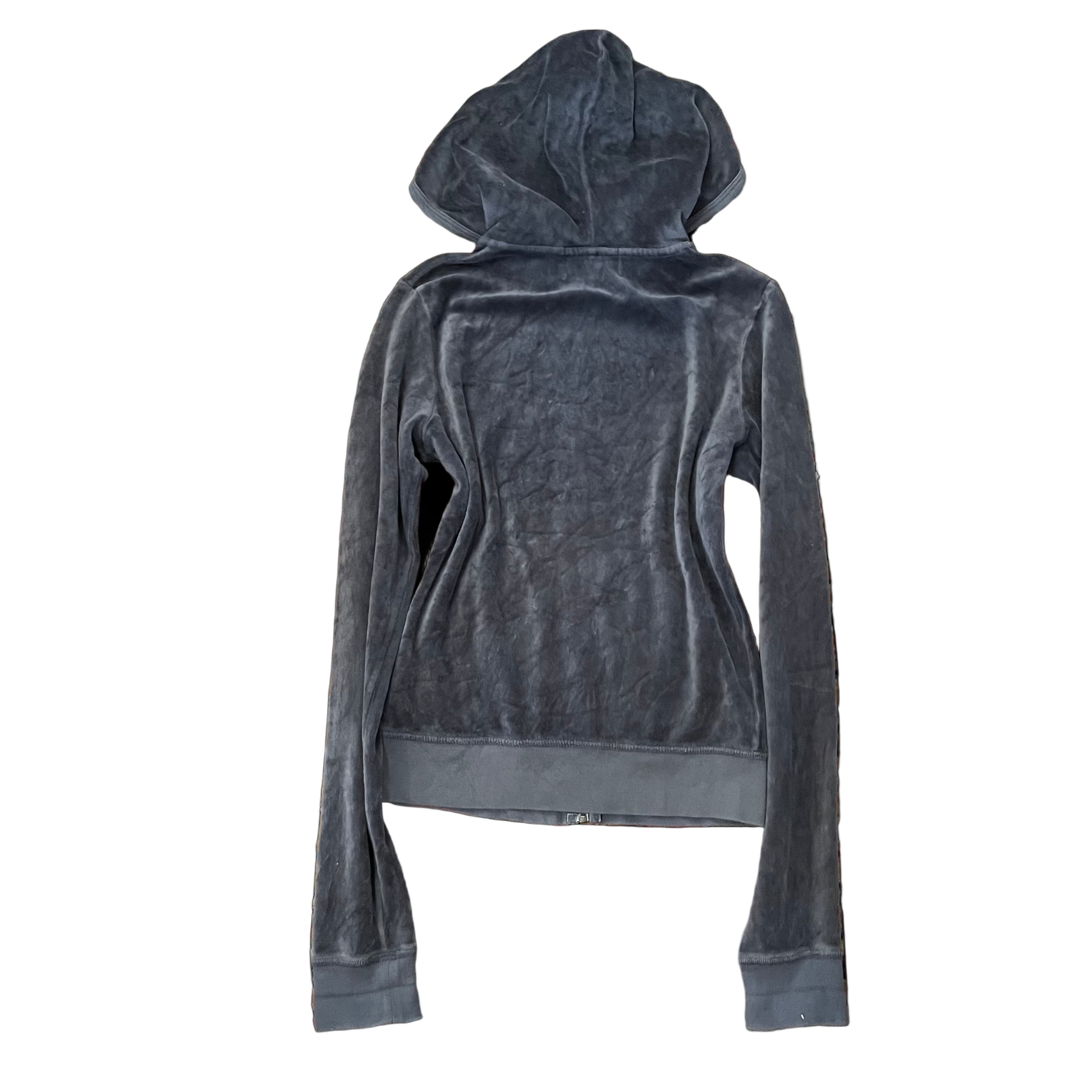Vintage Juicy Couture Grey Velour Rhinestone Heart Zip Hoodie Size S