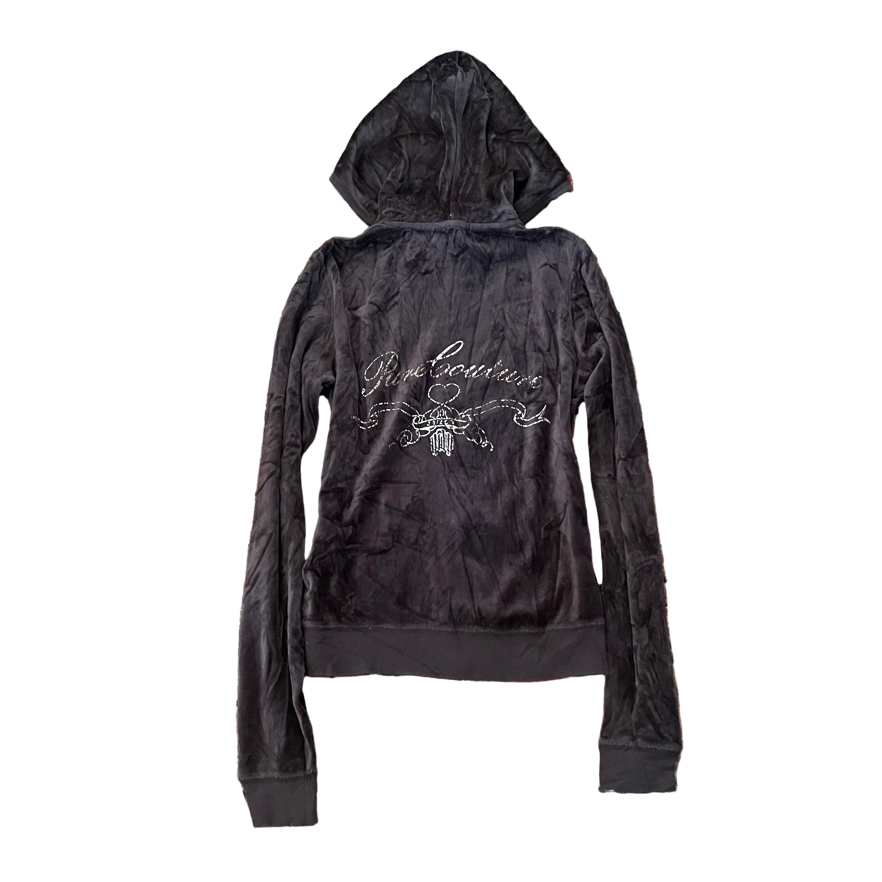 Vintage Juicy Couture Brown Velour Zip Hoodie Script Back Logo Size S