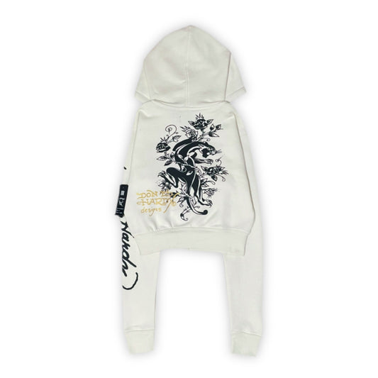 ED HARDY “DRAGON HEART” IVORY CROPPED ZIP UP HOODIE - Clean Curriculums