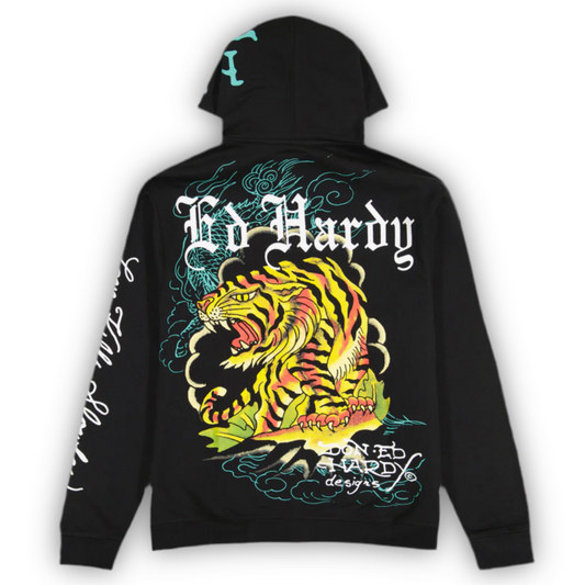ED HARDY “CRAWLING TIGER” BLACK ZIP UP HOODIE - Clean Curriculums