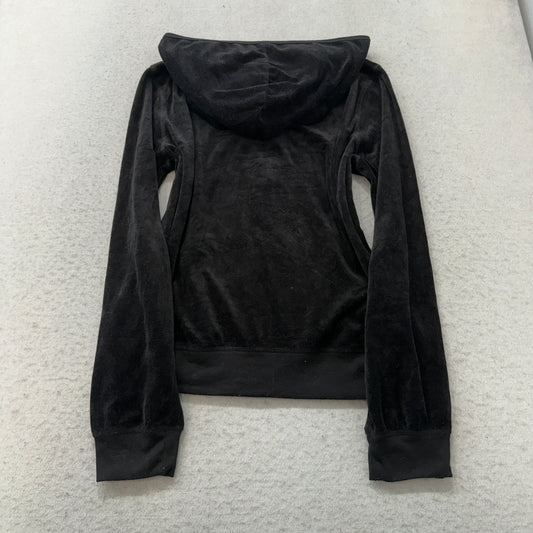 Juicy Couture Women's Black Velour Full Zip Hoodie Loungewear Pockets Y2K Size M