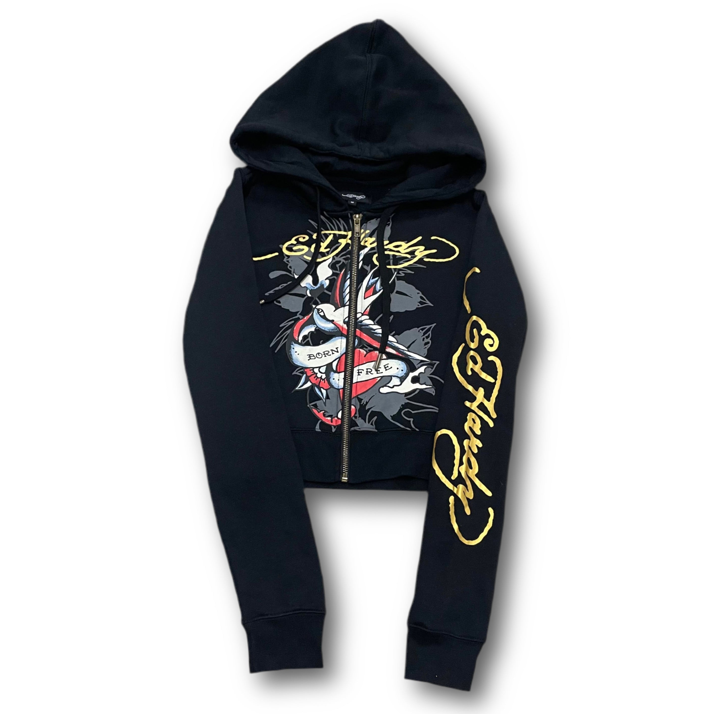 ED HARDY “Swallow Birds ” BLACK CROPPED ZIP UP HOODIE
