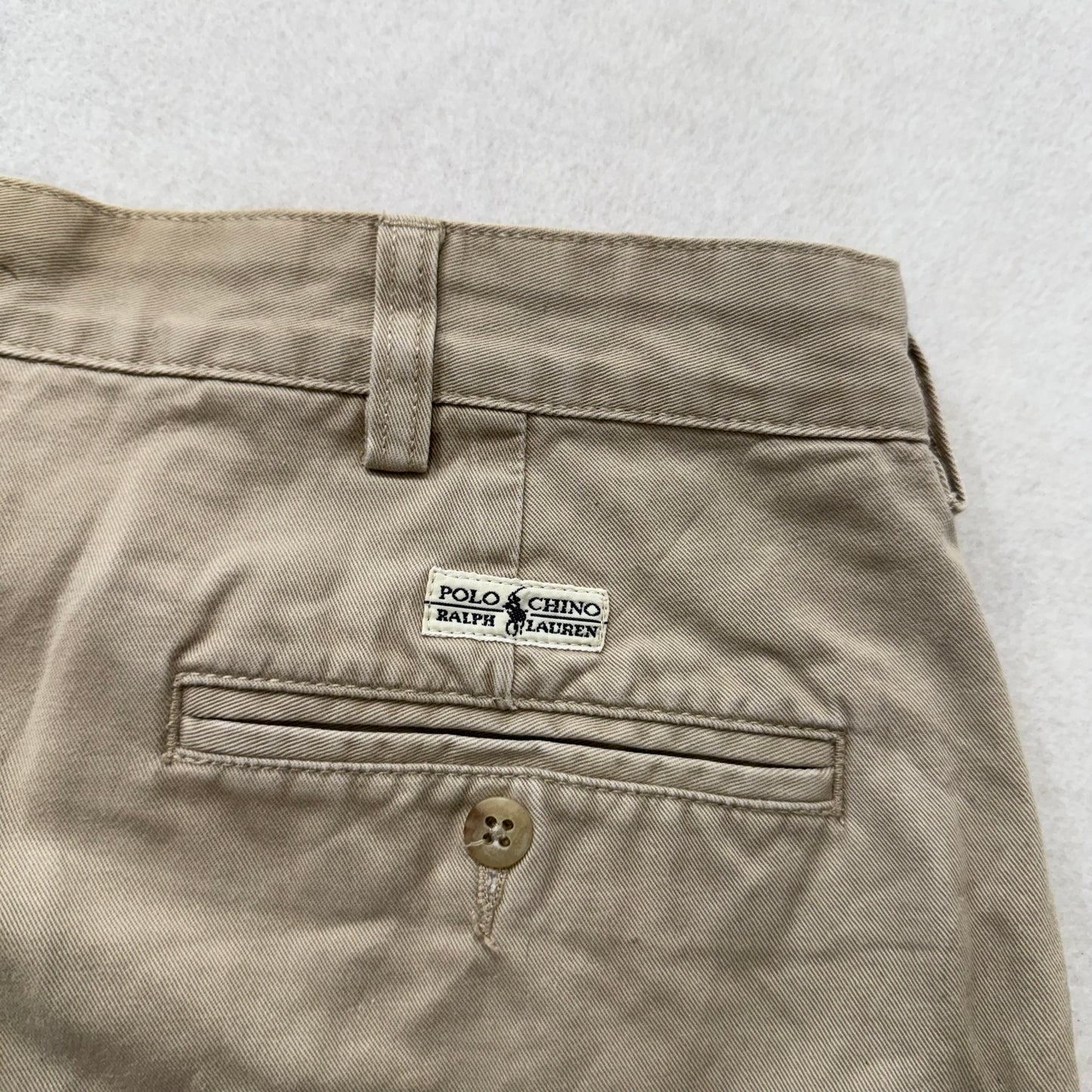 Polo by Ralph Lauren Men's Tan Cotton Pleated Chino Shorts Welt Pockets Size 36