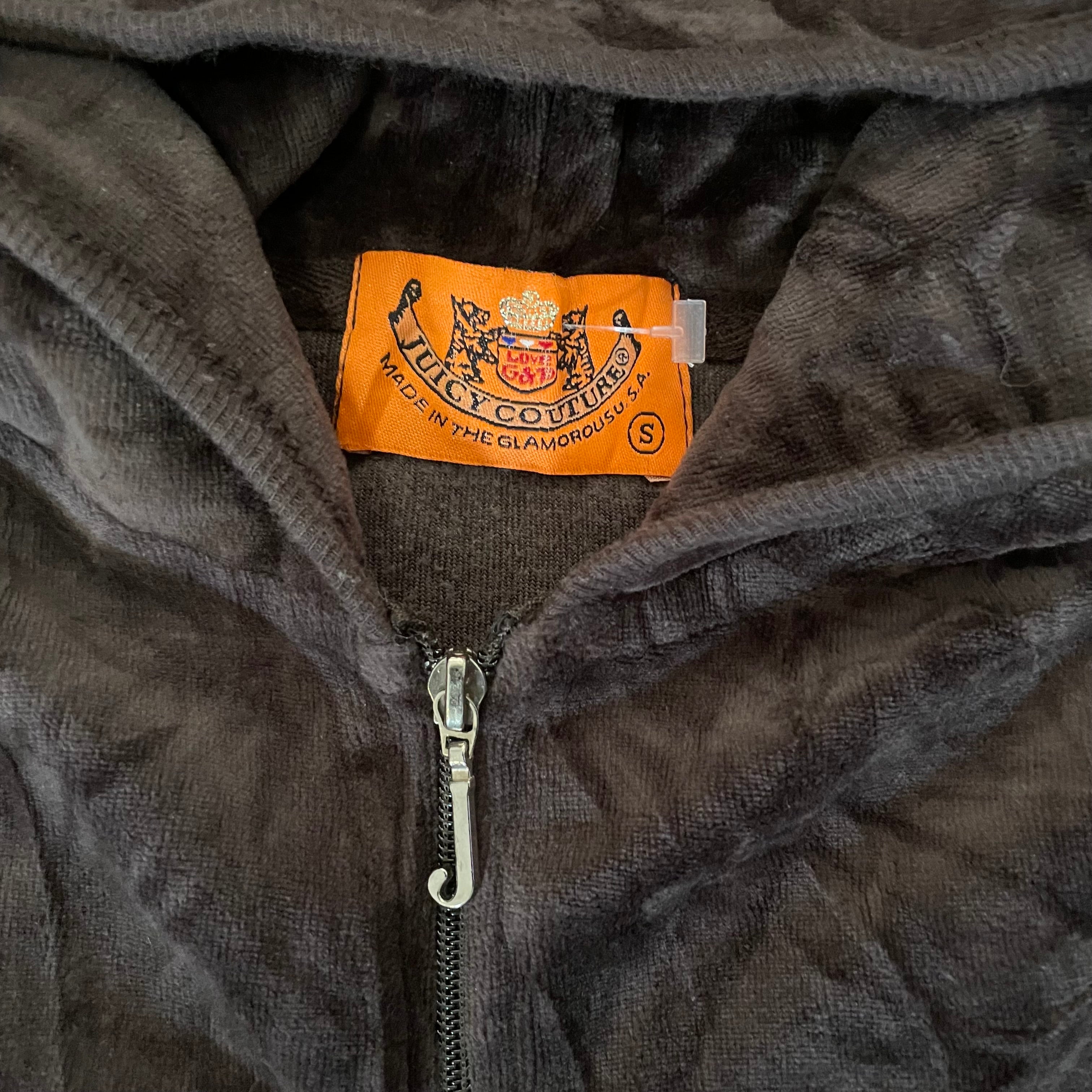 Vintage Juicy Couture Brown Velour Zip Hoodie Script Back Logo Size S