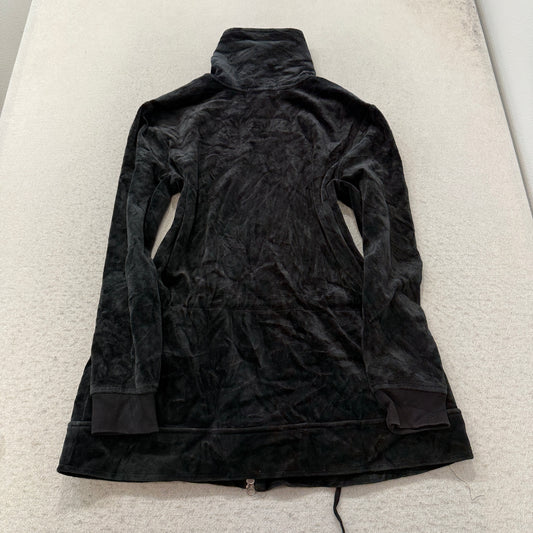 Lauren Ralph Lauren Womens Black Velour Zip Up Jacket High Collar Pockets Size L