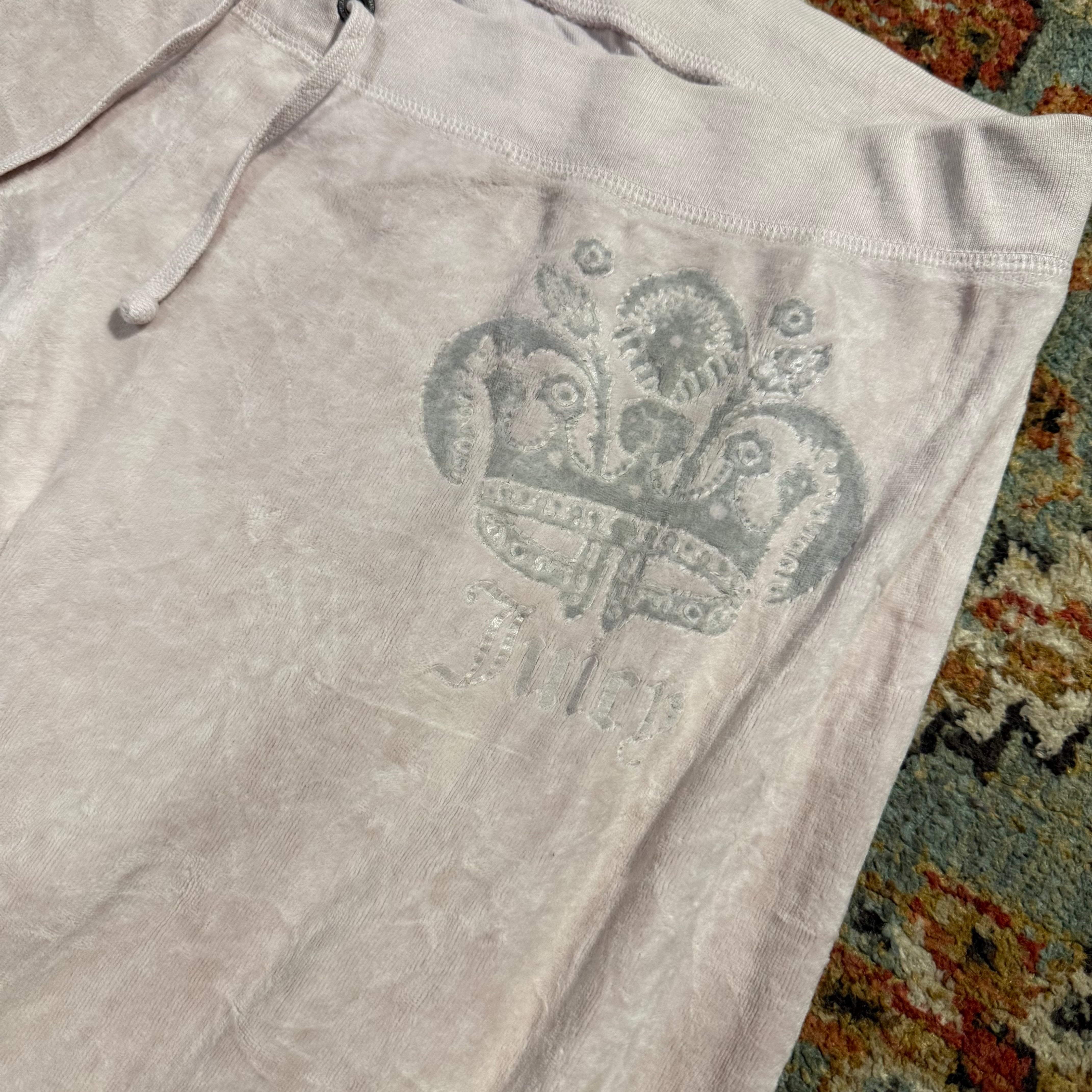 Vintage Juicy Couture Baby Pink Velour Crown Logo Pants Size XL