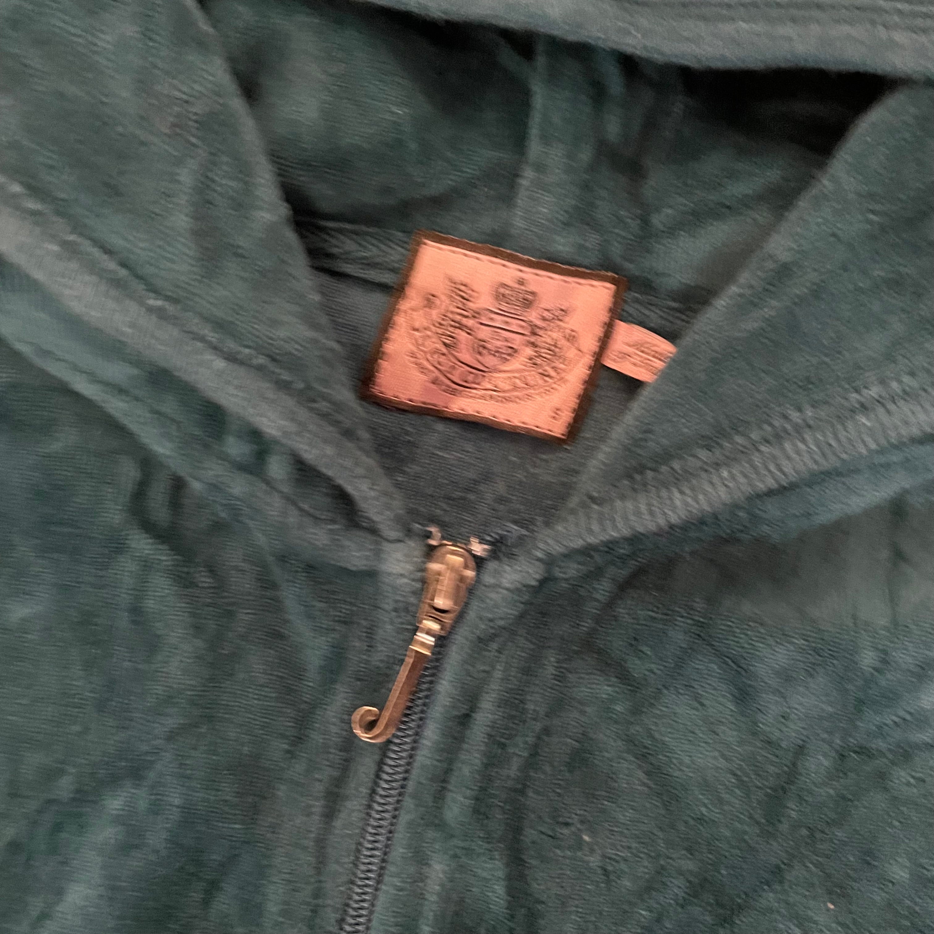 Vintage Juicy Couture velour zip hoodie teal green Sugar & Diamonds back graphic Size S