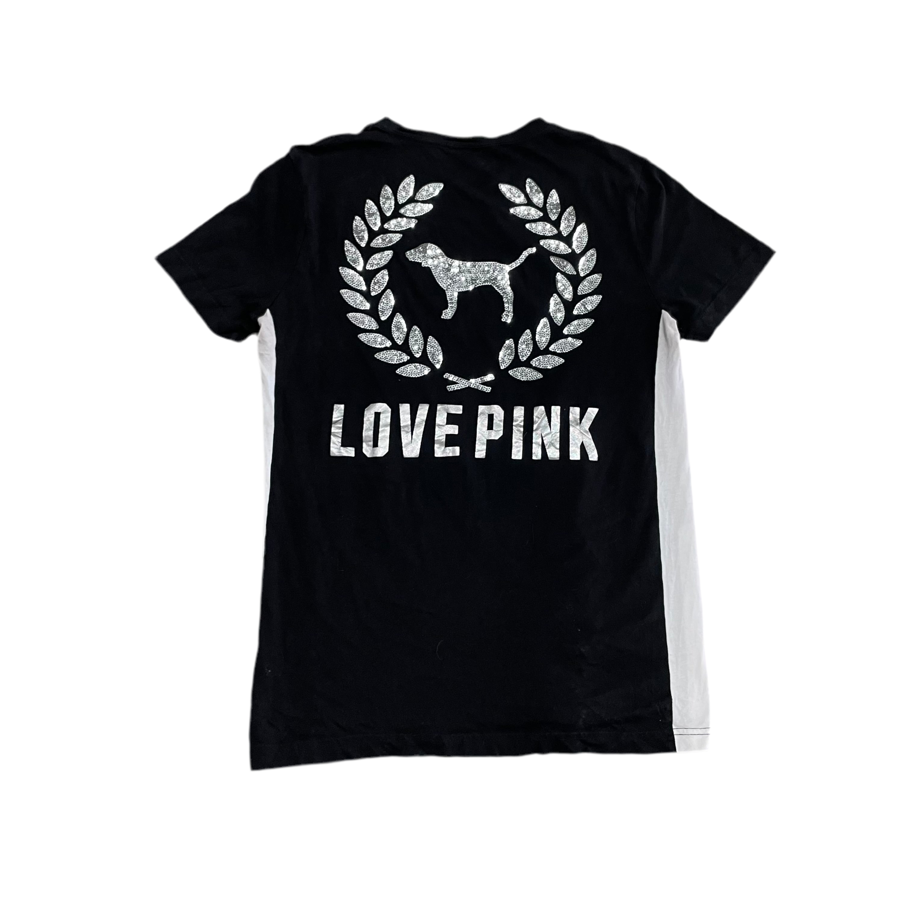 Vintage Victoria’s Secret PINK Black Contrast Tee with Sequin Back Logo Size S