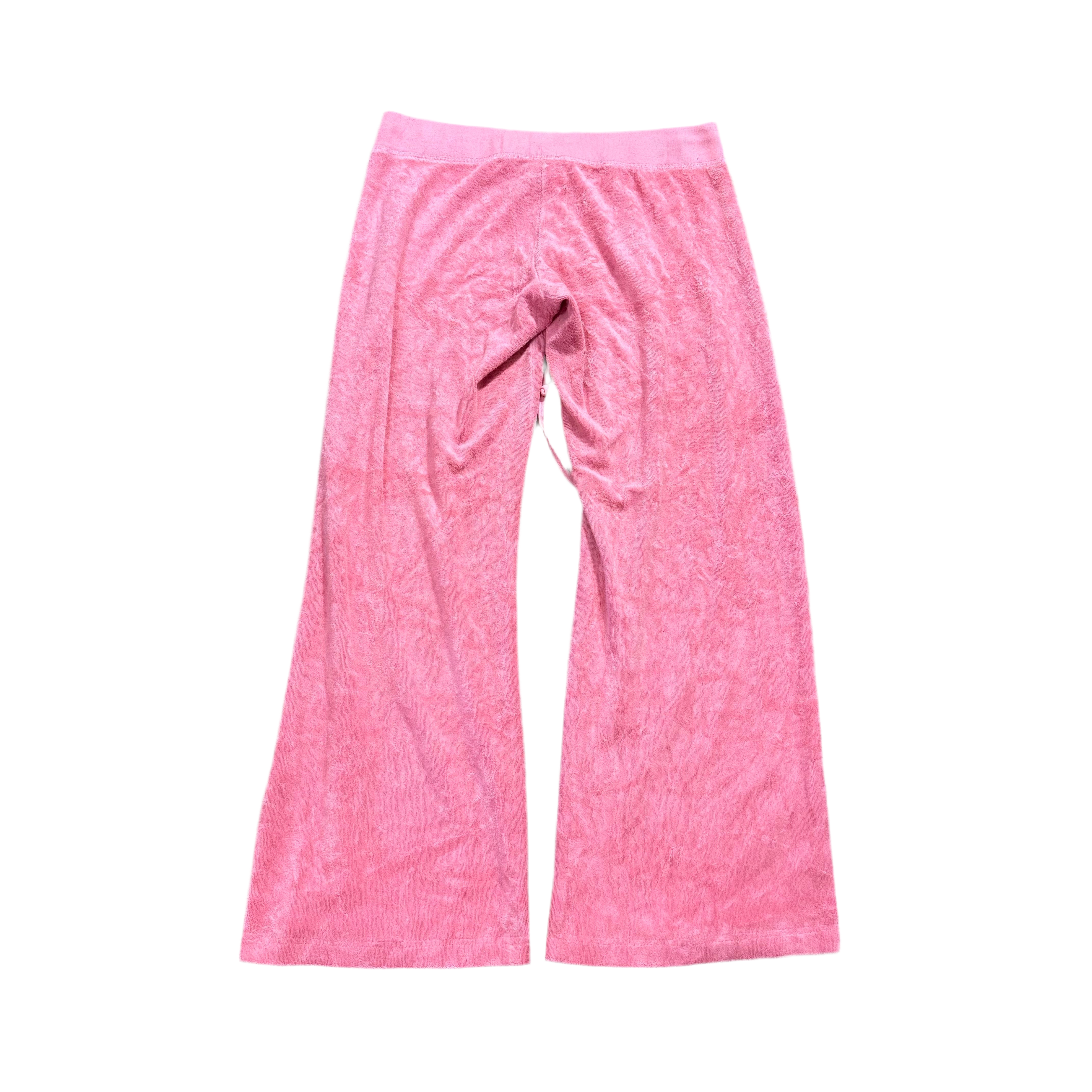 Vintage Juicy Couture Pink Terry Cloth Flared Pants Rhinestone Crest Size M