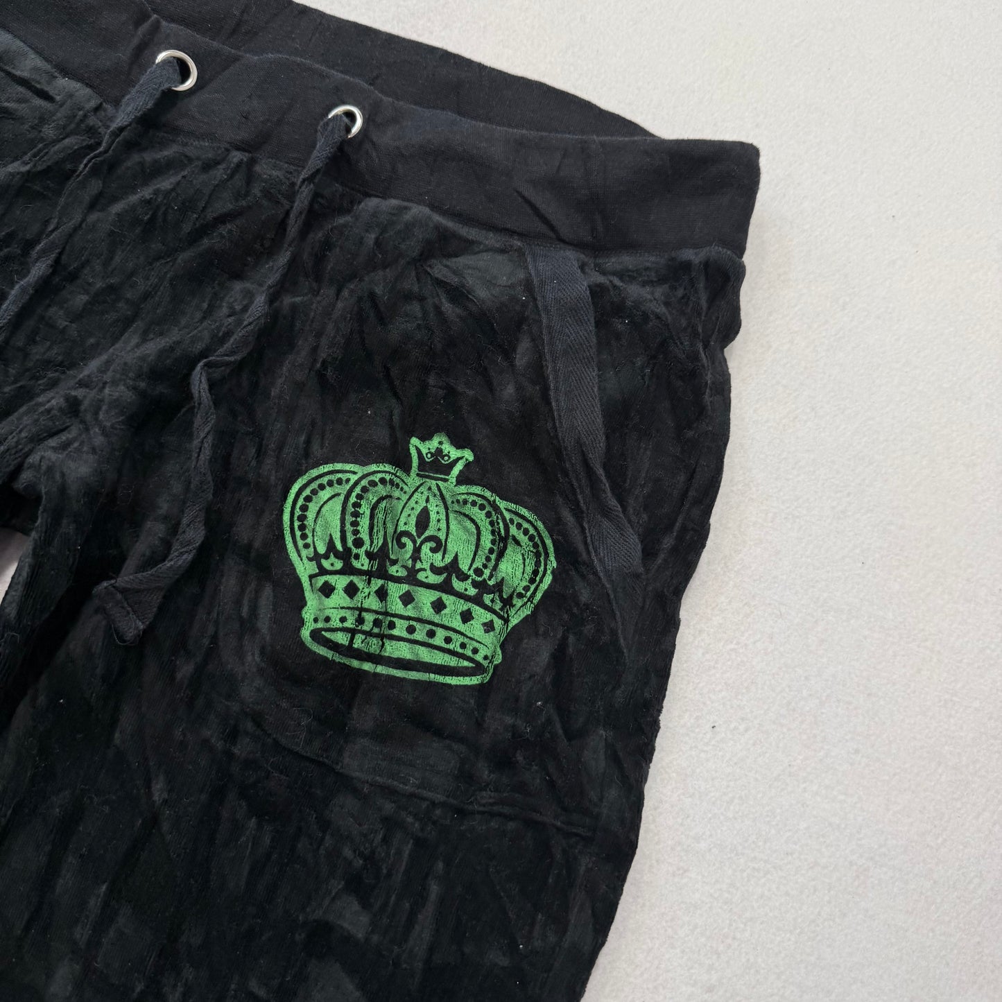 Vintage Juicy couture Women's Black Velour Flared Track Pants Crown Logo Size L