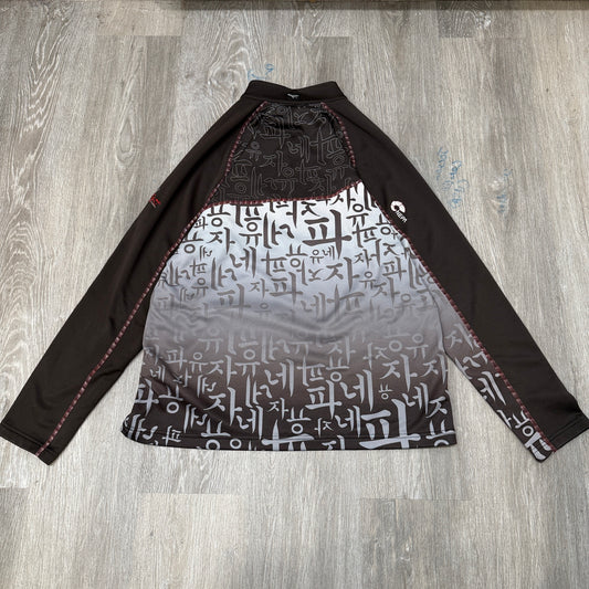 NEPA Men Black Gray Pullover Shirt 1/4 Zip Korean Calligraphy Hangul Print - XL