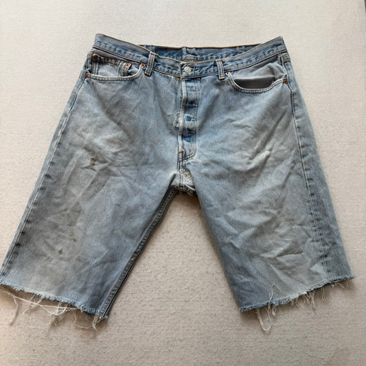 Levi's Strauss & Co Mens Blue Denim Cut-Off Shorts Button Fly Frayed Hem Size 40