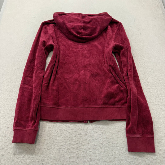 Juicy Couture Women's Red Velour Zip-Up Hoodie Pockets Loungewear Classic Size M