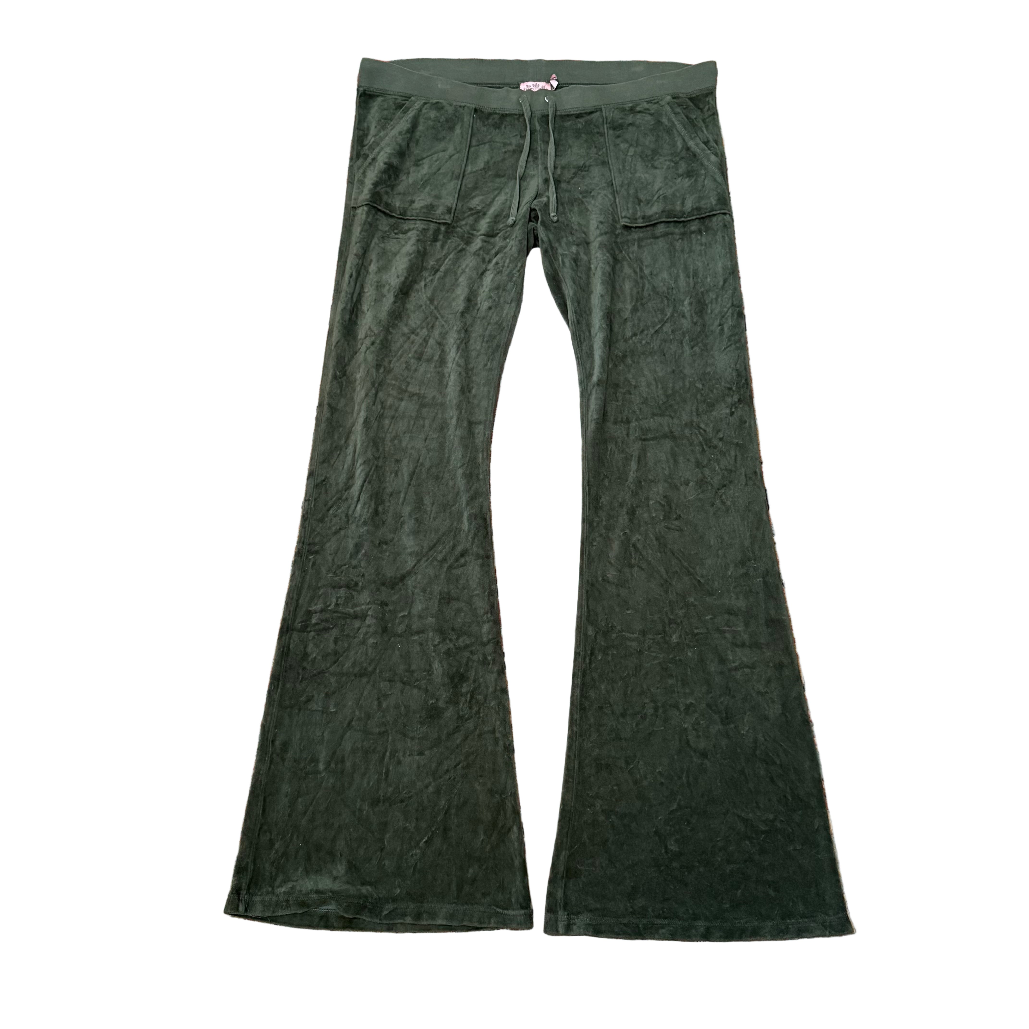 Vintage Juicy Couture Velour Flare Pants Snap Pocket Green Size M