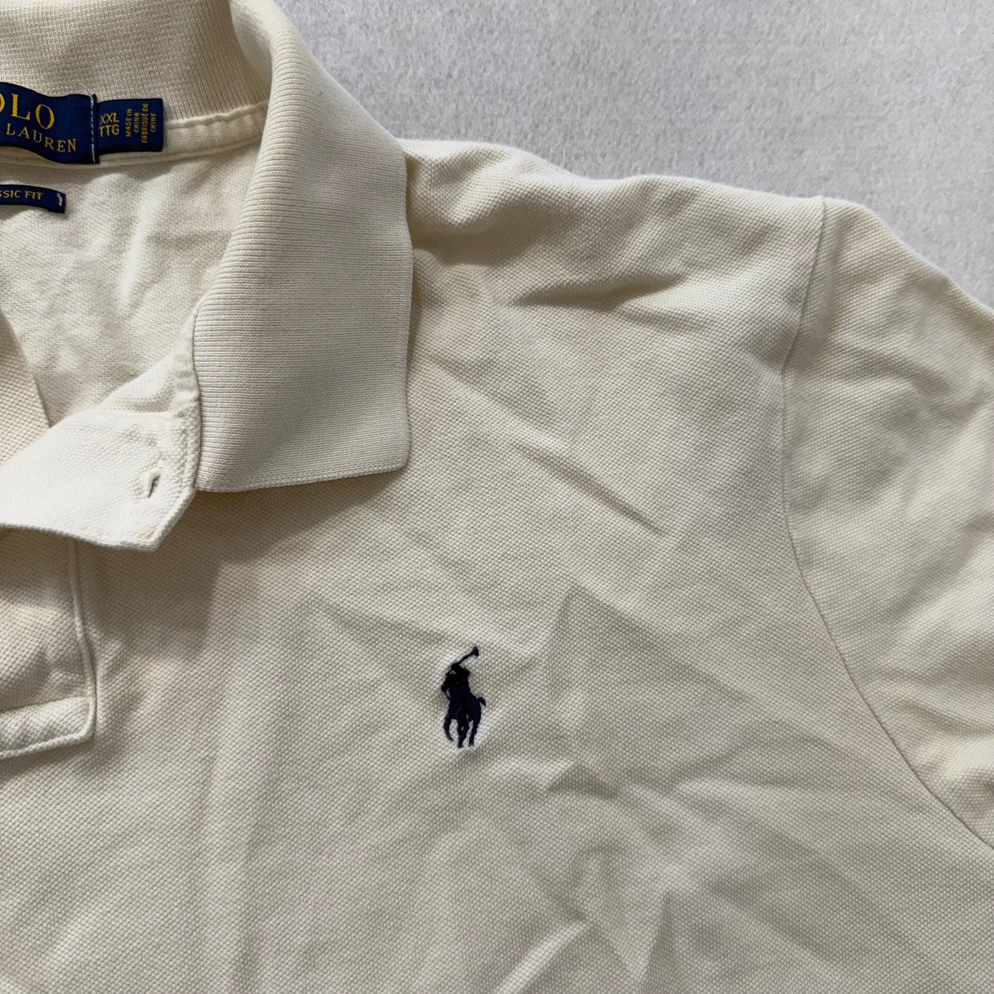 Polo Ralph Lauren Mens Ivory Cotton Classic Fit Polo Shirt Short Sleeve Size 2XL