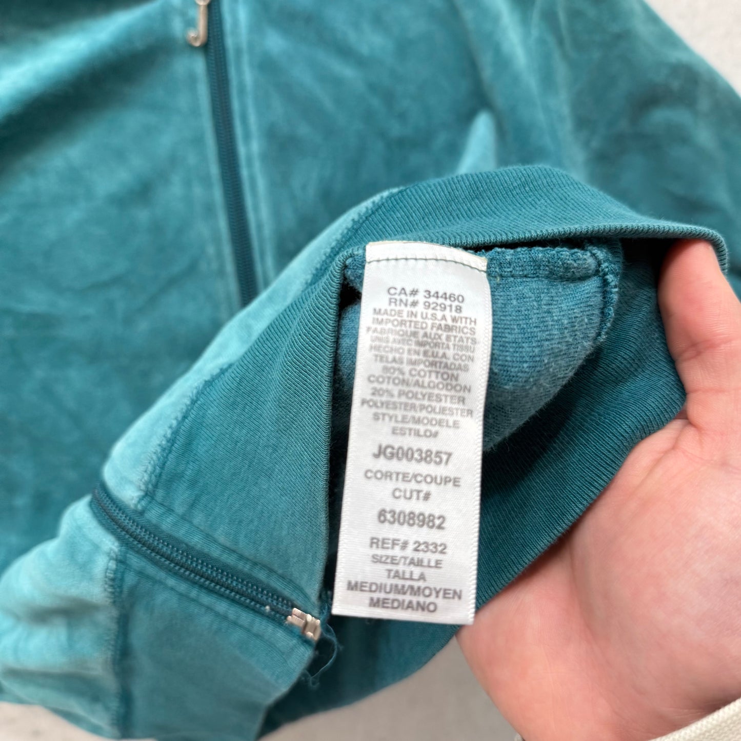 Juicy Couture Women's Teal Velour Full Zip Hoodie Ribbed Cuffs Loungewear Size M