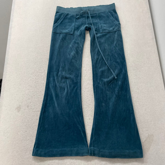 Juicy Couture Womens Dark Petrol Blue Velour Flare Track Pant Snap Pocket Size P