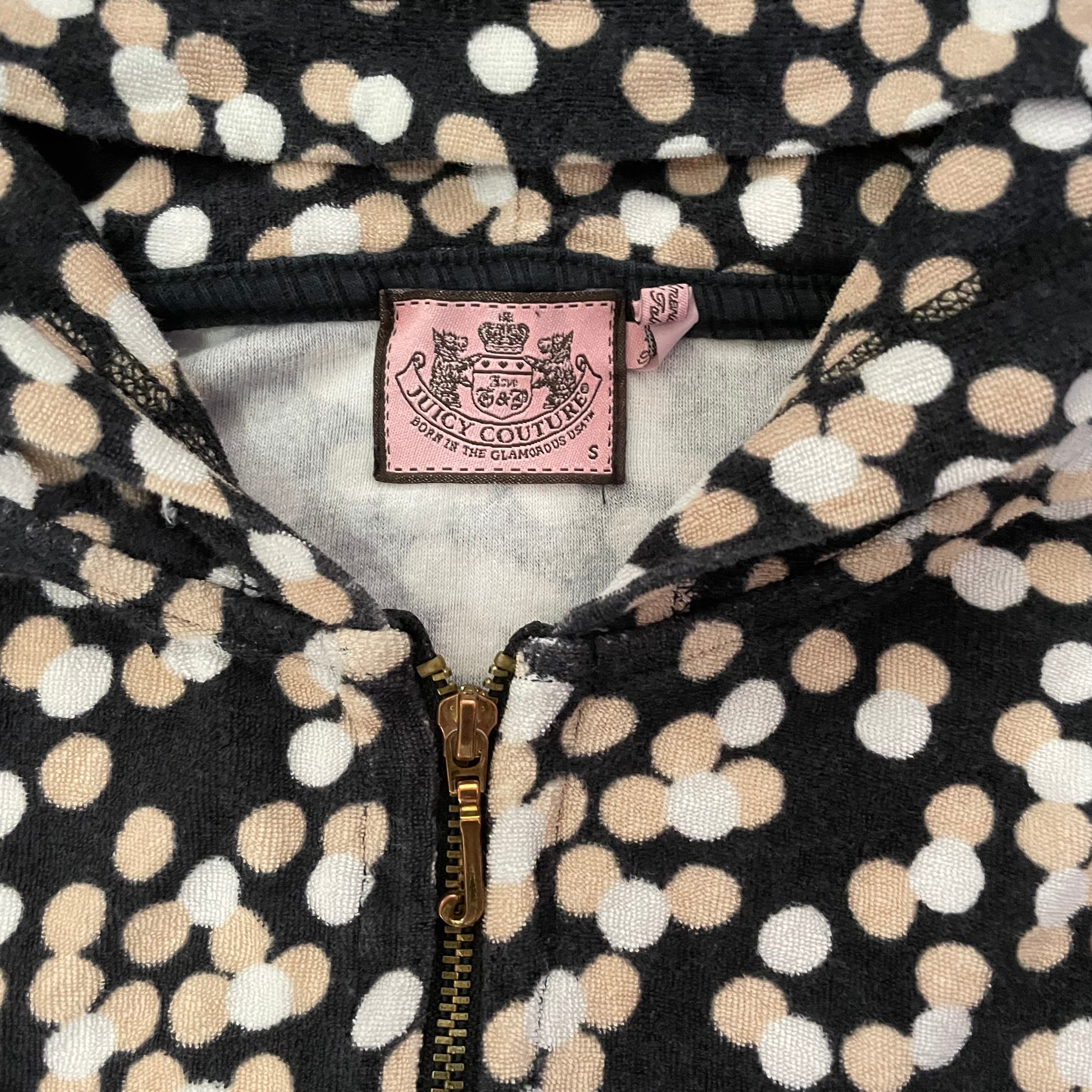 Vintage Juicy Couture Black Polka Dot Zip Hoodie Size S