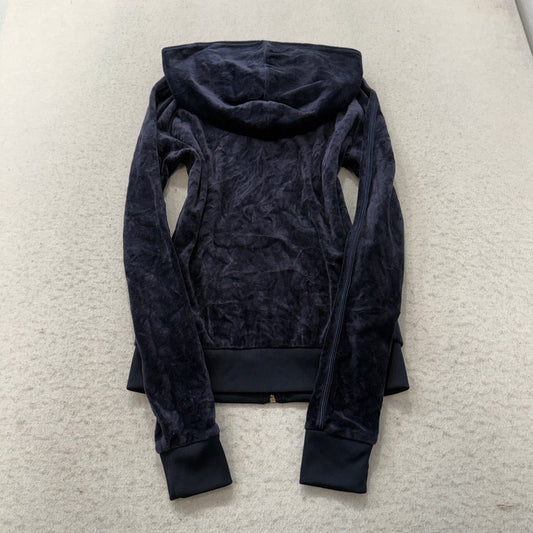 Juicy Couture Women's Navy Blue Velour Zip-Up Hoodie Pockets Classic Y2K Size M