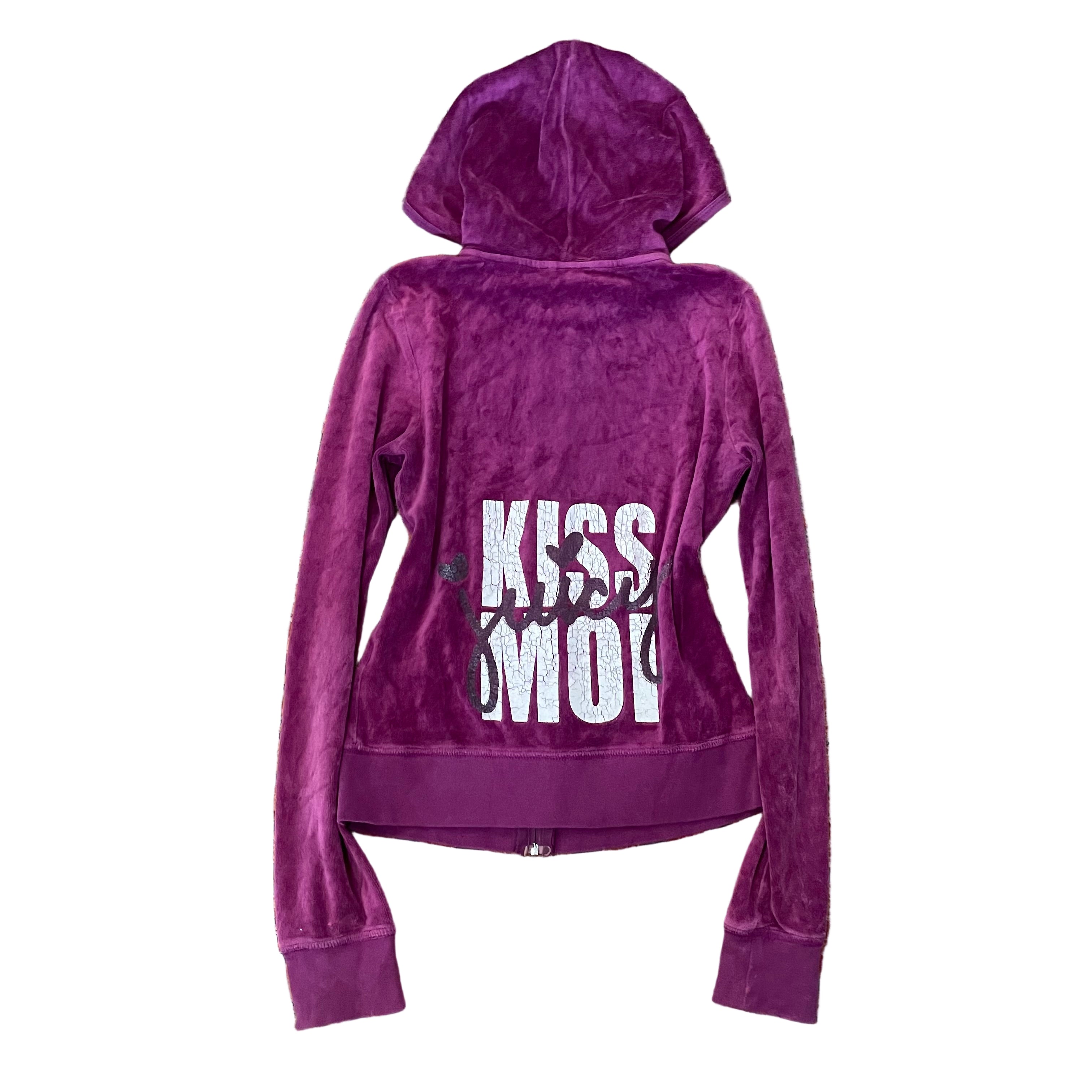 Vintage Juicy Couture Velour Zip Hoodie “Kiss Moi” Back Graphic Purple Size S