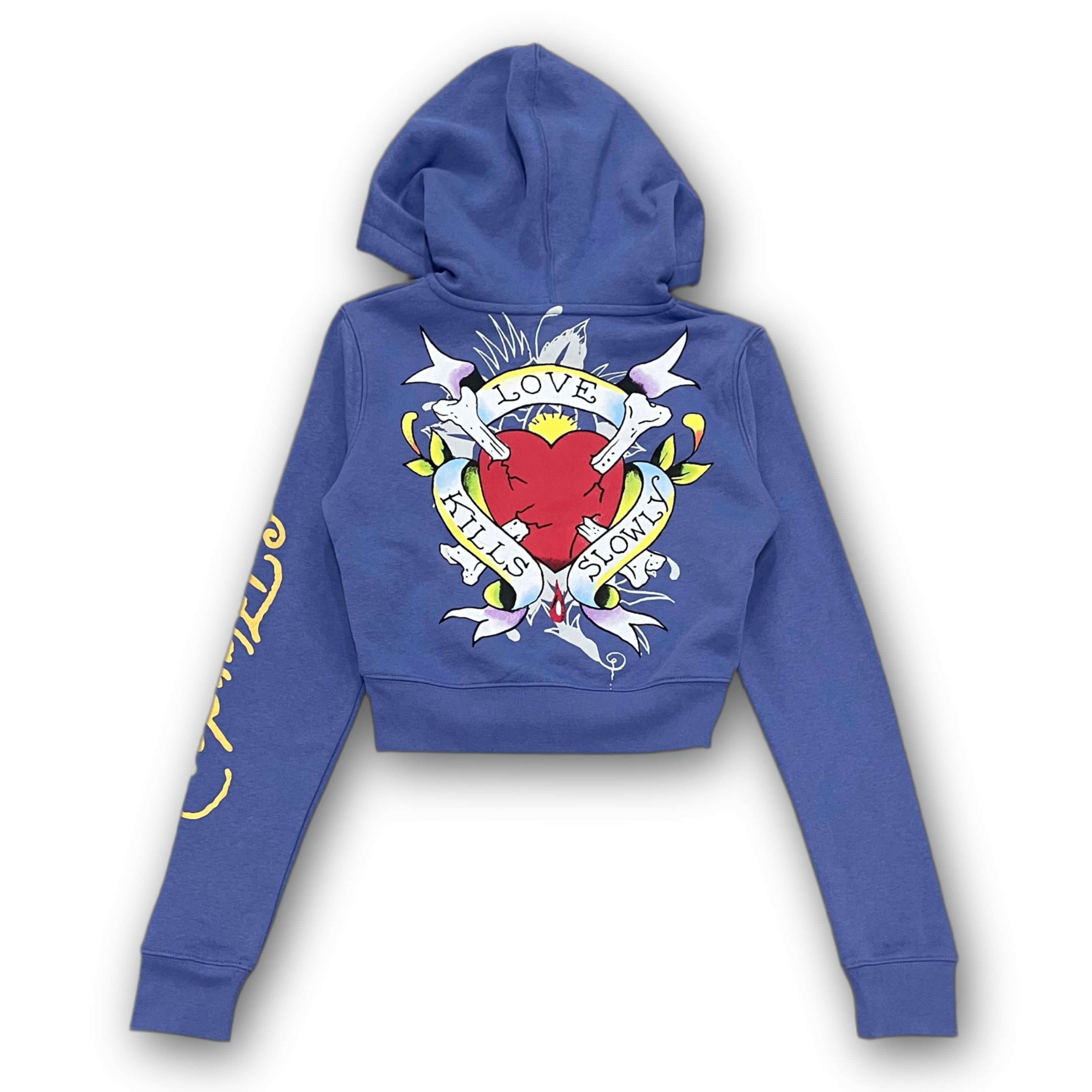 ED HARDY “Free Bird” BLUE CROPPED ZIP UP HOODIE