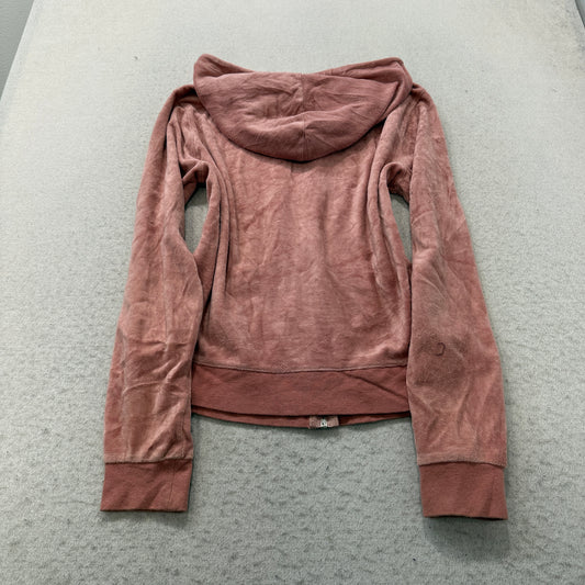 Vintage Juicy Couture Women's Coral Pink Velour Zip-Up Hoodie Drawstring Size S