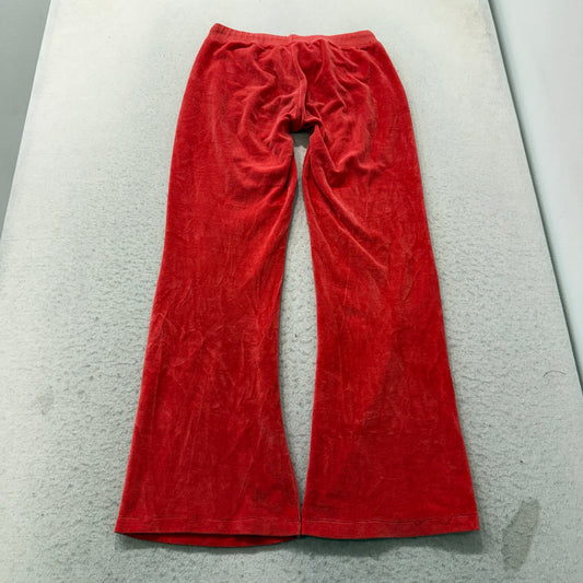 Juicy Couture Women's Red Velour Flared Track Pant Drawstring Dog Logo Size M