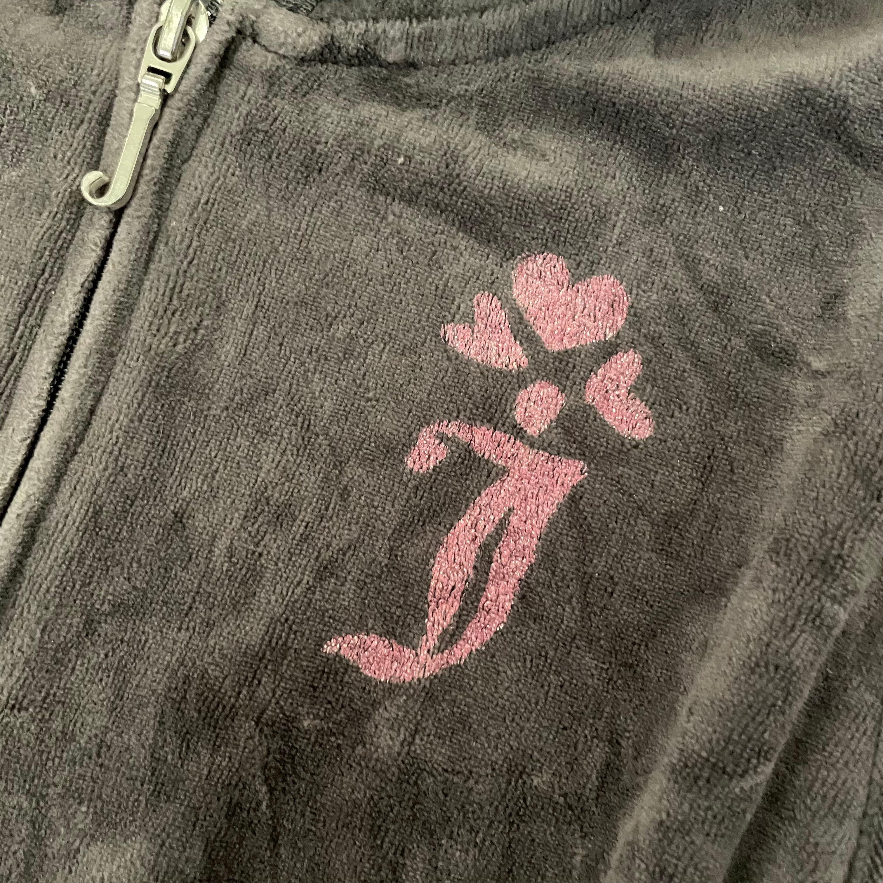 Vintage Juicy Couture Grey Velour Pink Glitter Crown Zip Hoodie Size M