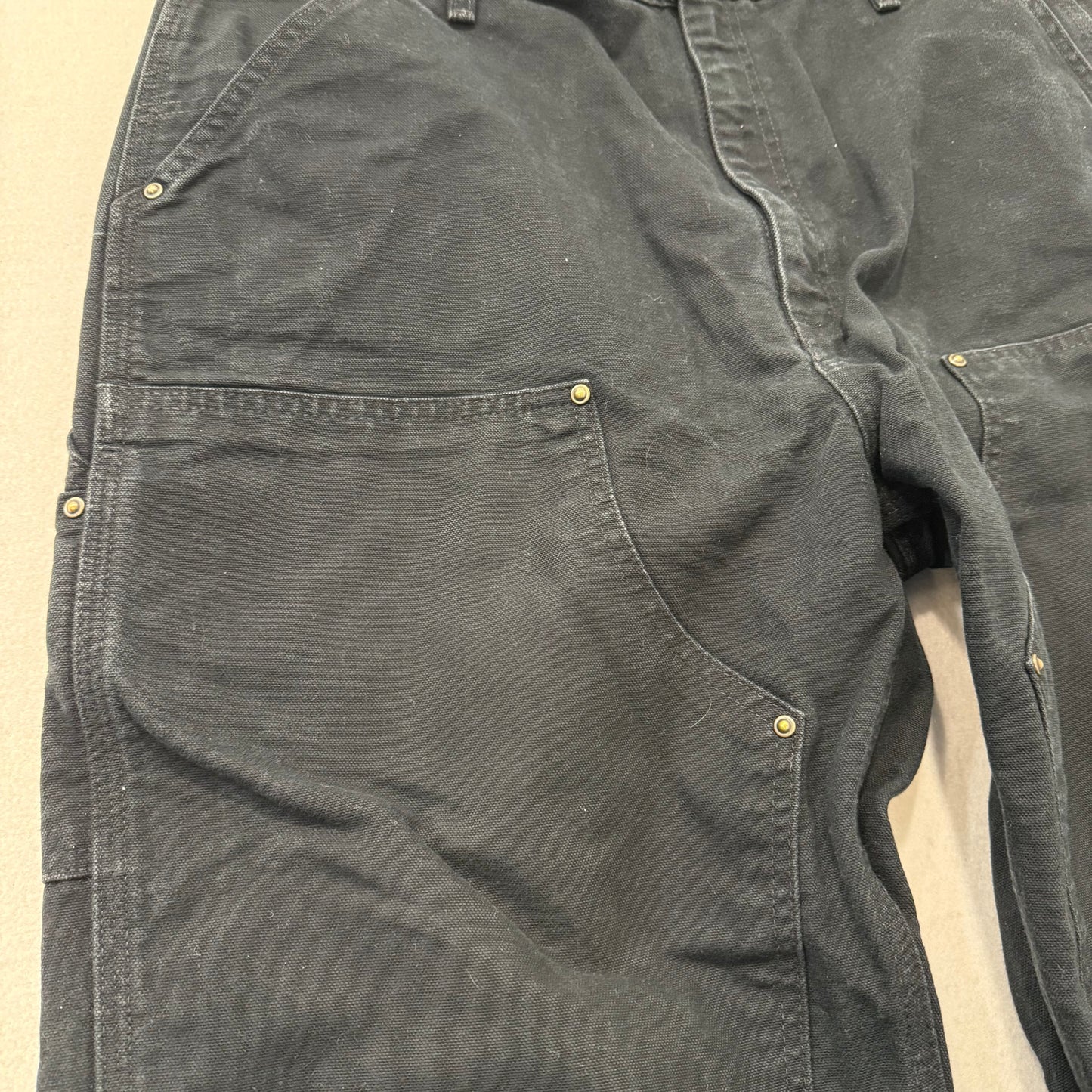 Carhartt Men's Black Washed-Duck Double Knee Work Pants Dungaree Fit Size 36