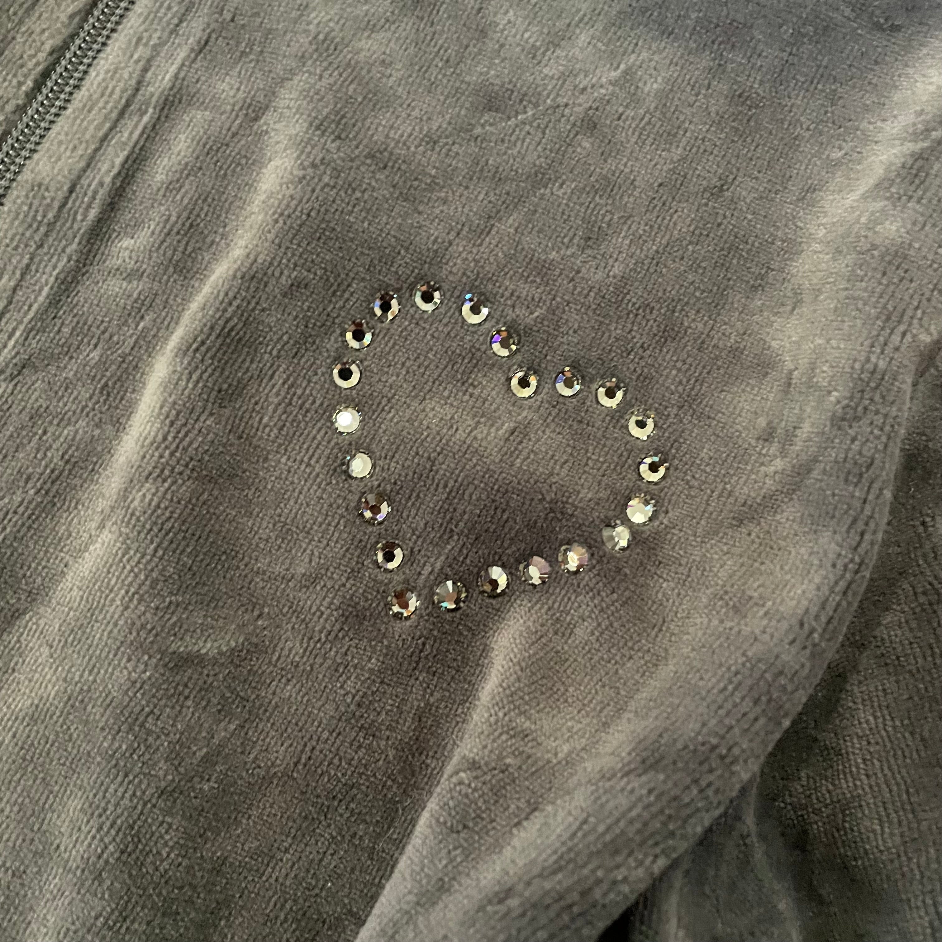 Vintage Juicy Couture Grey Velour Rhinestone Heart Zip Hoodie Size S