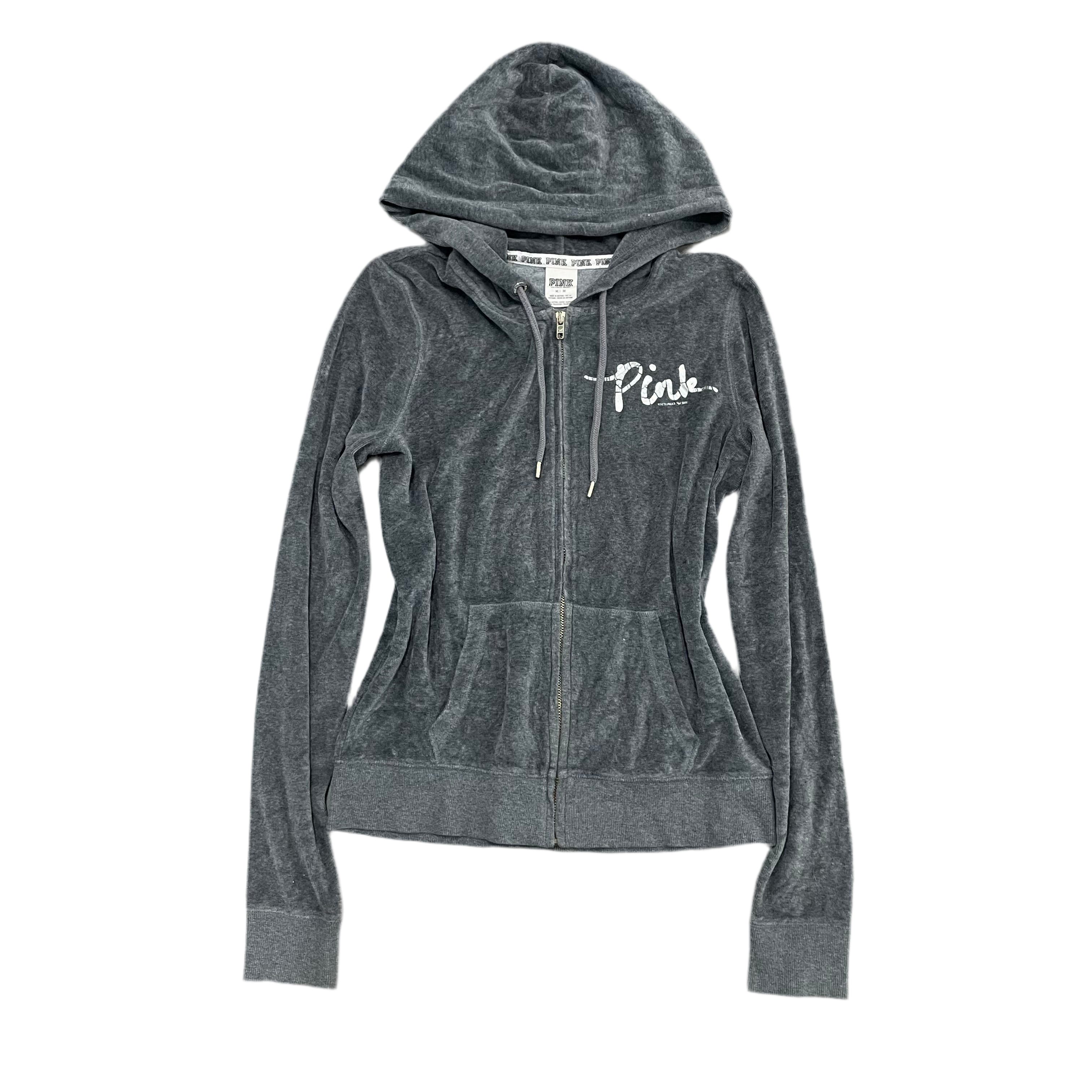 Vintage Victoria’s Secret PINK Charcoal Gray Velour Zip Up Hoodie Size M