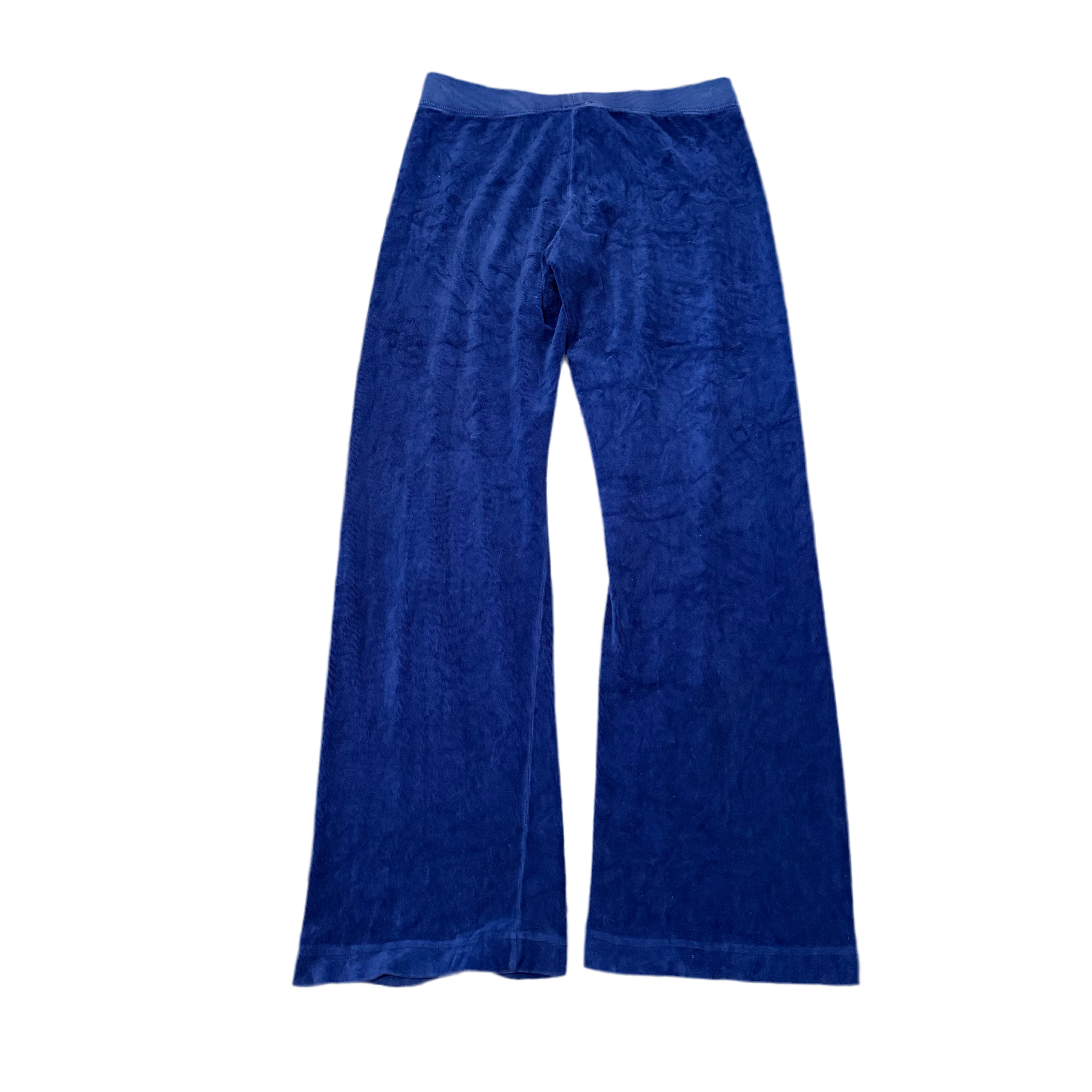 Vintage Juicy Couture Royal Blue Velour Rhinestone Crest Flared Pants Size P