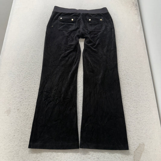 Juicy Couture Women's Black Velour Flared Track Pants Back Snap Pockets Size M