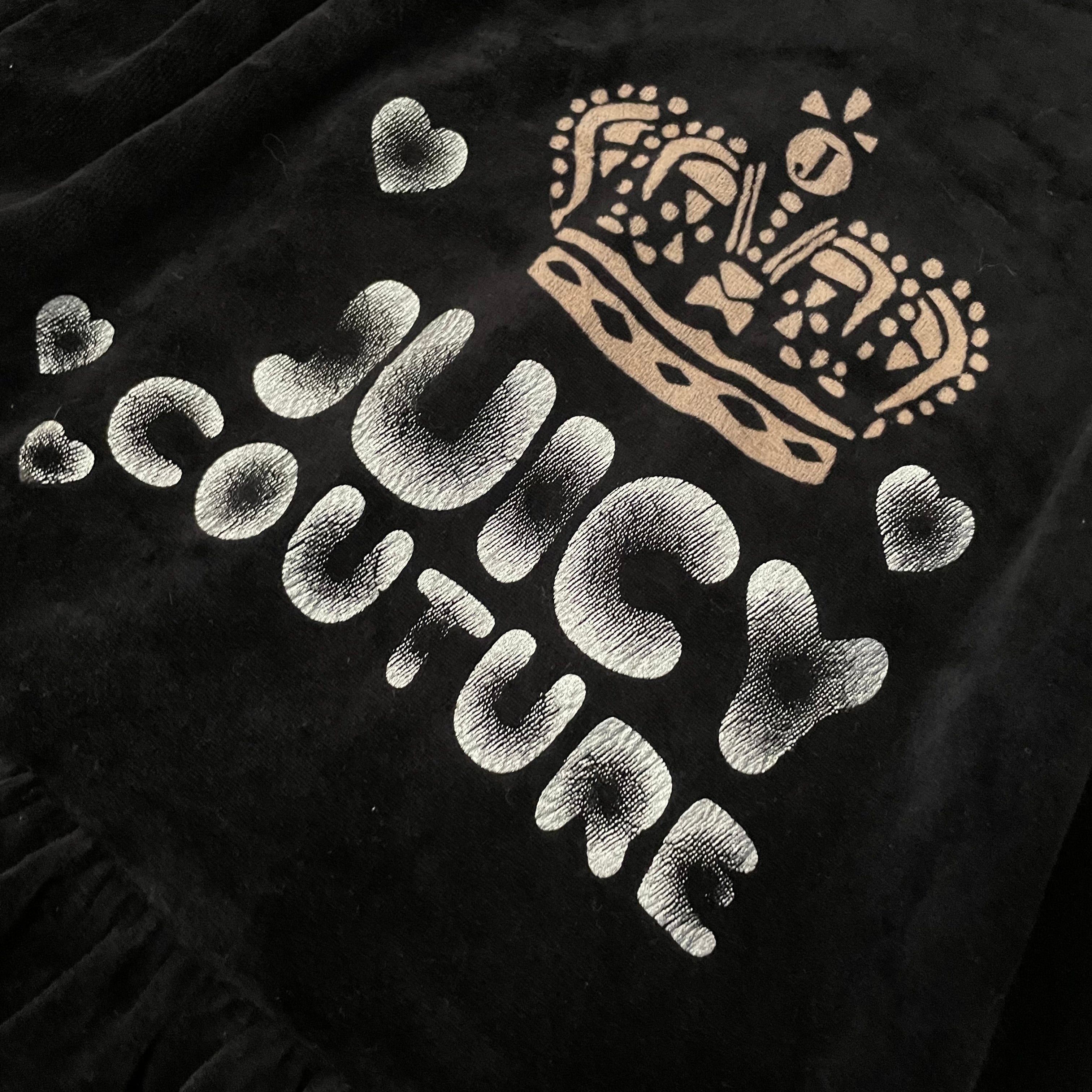 Juicy Couture Black Velour Zip Hoodie Ruffle Hem “Juicy Couture Crown” Kids 14