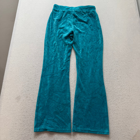Juicy Couture Womens Teal Velour Flared Track Pant Horse Glitter Logo Y2K Size M