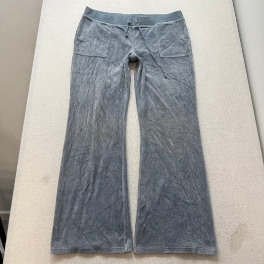 Juicy Couture Womens Gray Velour Wide Leg Flare Track Pants Snap Pockets Size XL